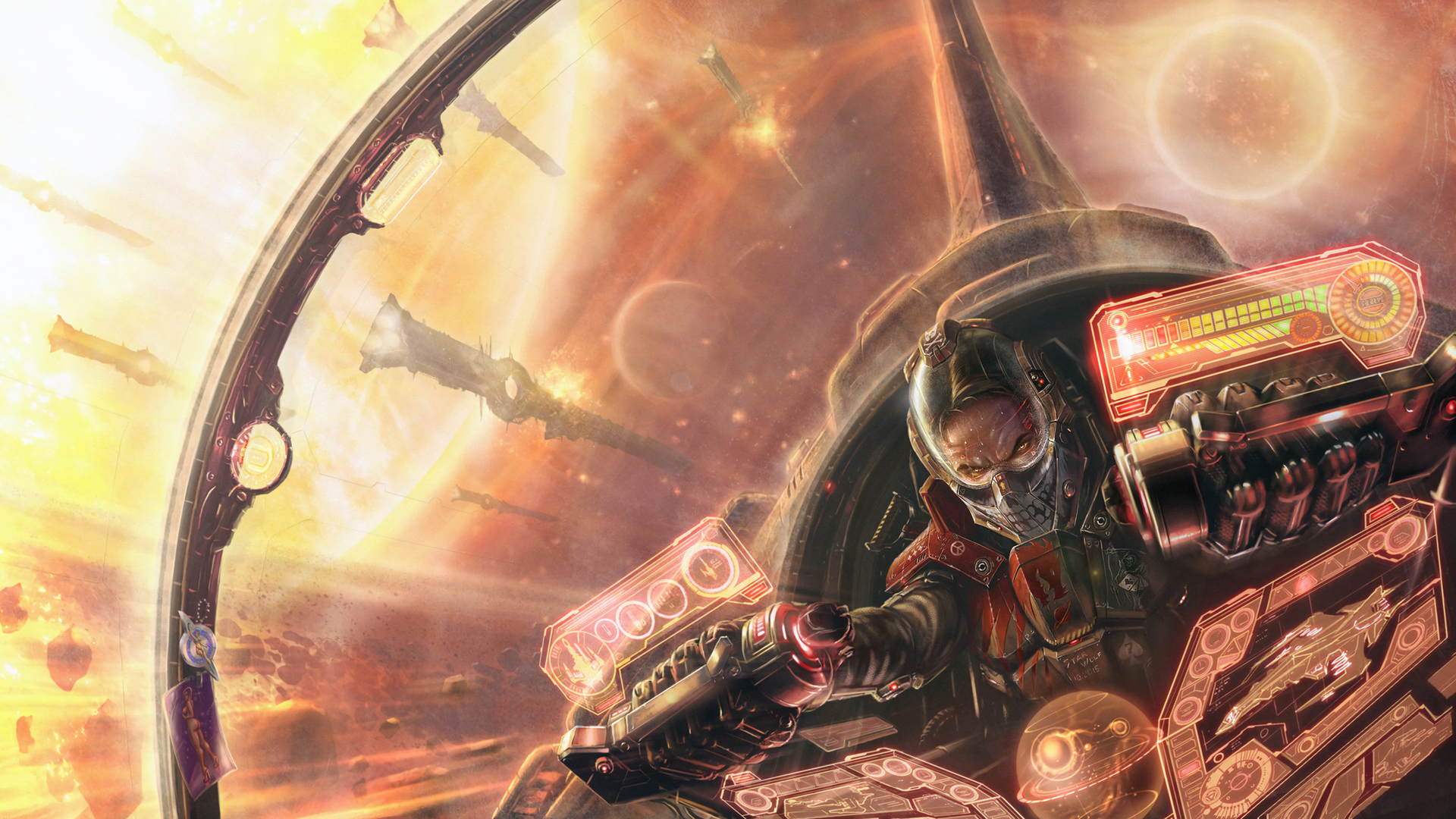 Alien pilot in a cockpit with holographic displays HD Wallpaper