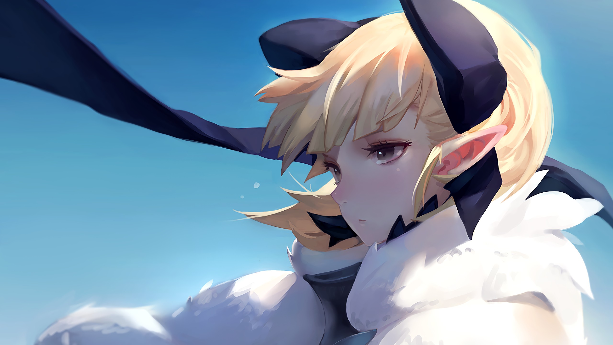 Anime girl with blonde hair and pointed ears HD Wallpaper