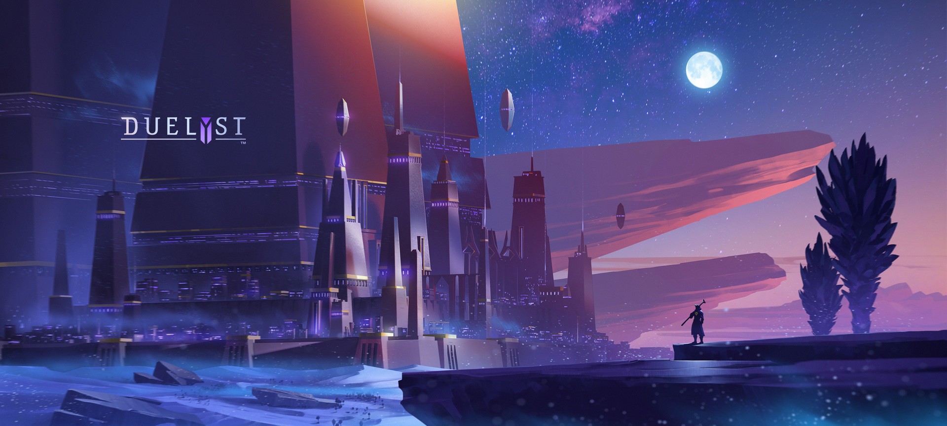 Duelyst concept art of a futuristic city at night HD Wallpaper