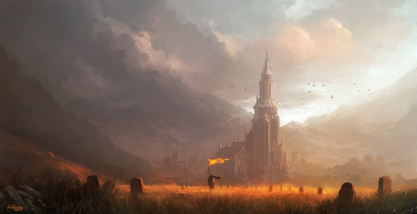 Fantasy art by Andreas Rocha with a knight HD Wallpaper