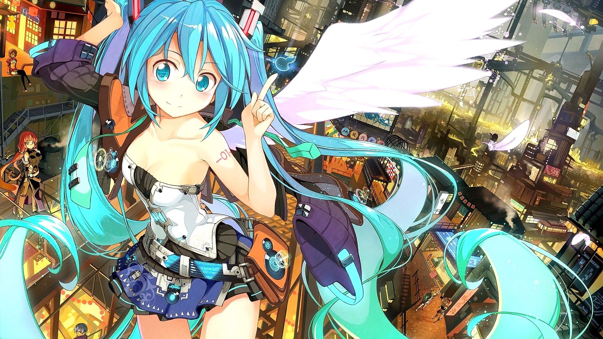 long hair, aqua hair, Vocaloid, wings, looking at viewer, anime girls, aqua eyes, smiling, anime, Hatsune Miku HD Wallpaper