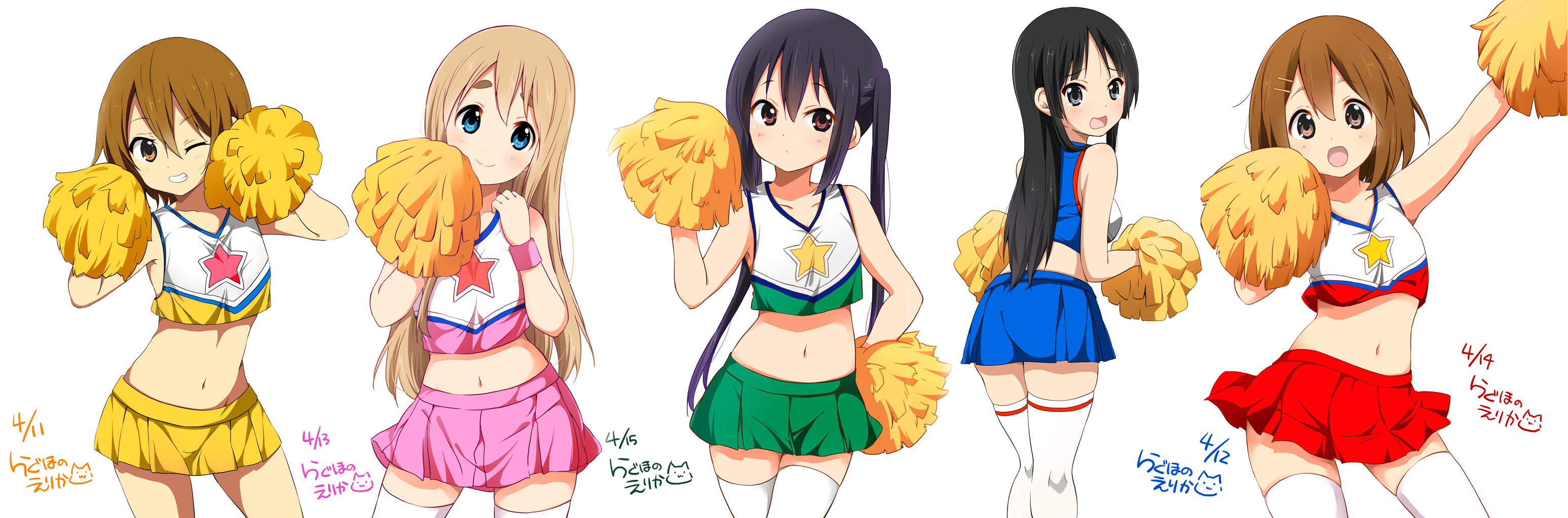 K-ON! Cheerleaders with Pom-Poms HD Wallpaper