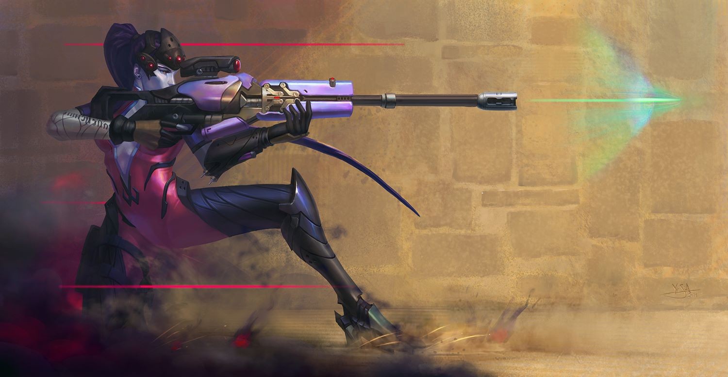 Widowmaker firing her sniper rifle in Overwatch HD Wallpaper