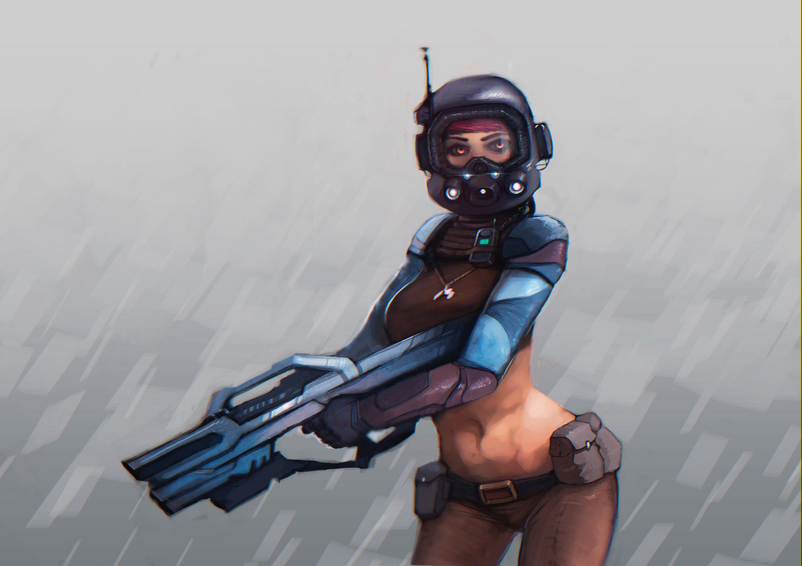 Woman in futuristic armor holding a weapon HD Wallpaper