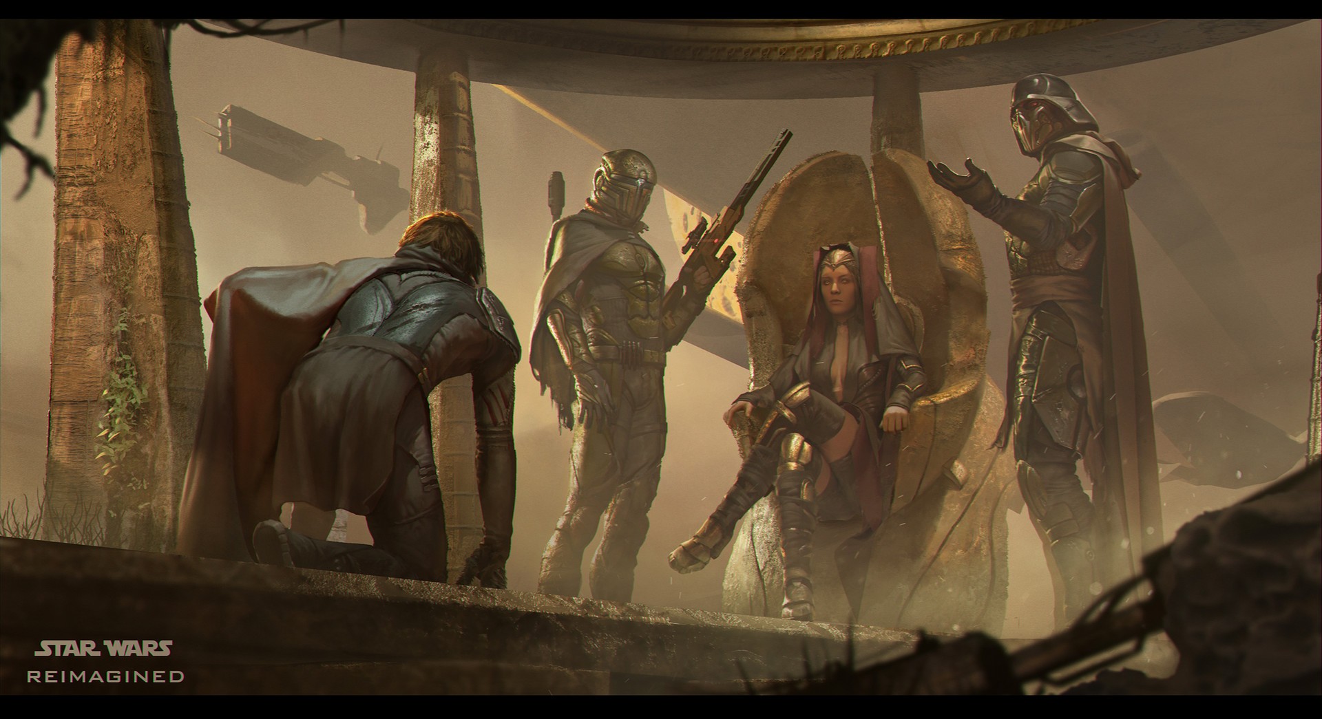 Star Wars Reimagined: A council of characters in ancient ruins HD Wallpaper