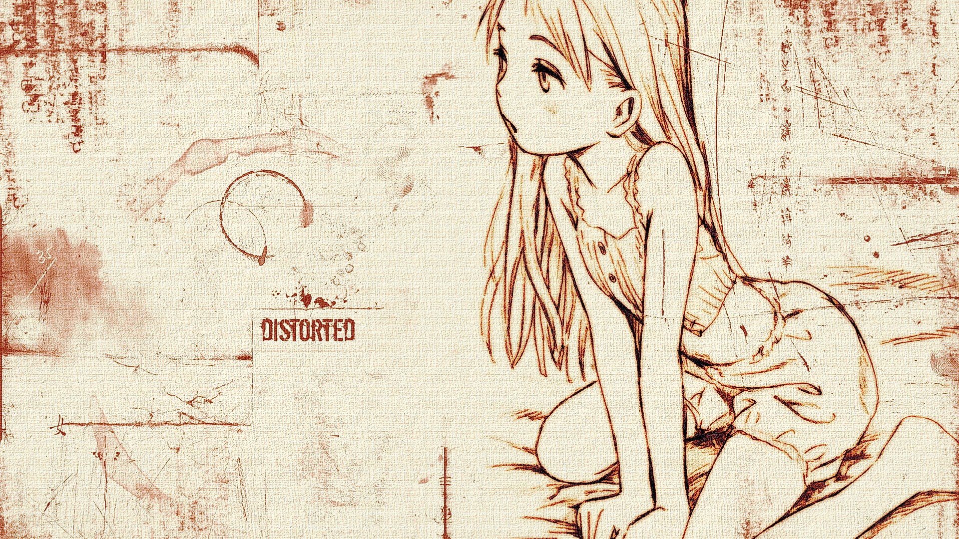 Anime girl with long hair sitting and looking away HD Wallpaper