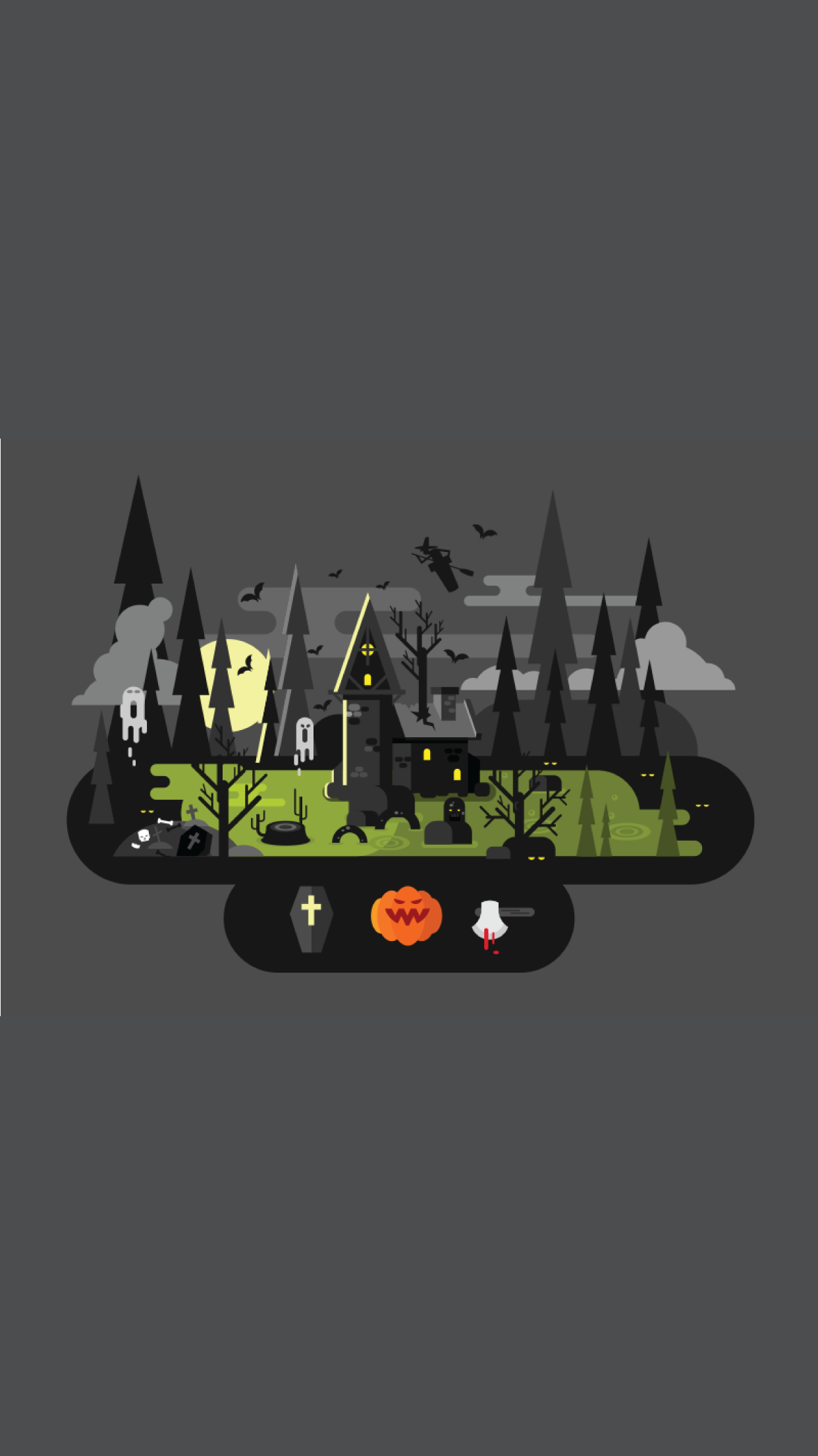 Minimalist Halloween scene with haunted house and graveyard HD Wallpaper