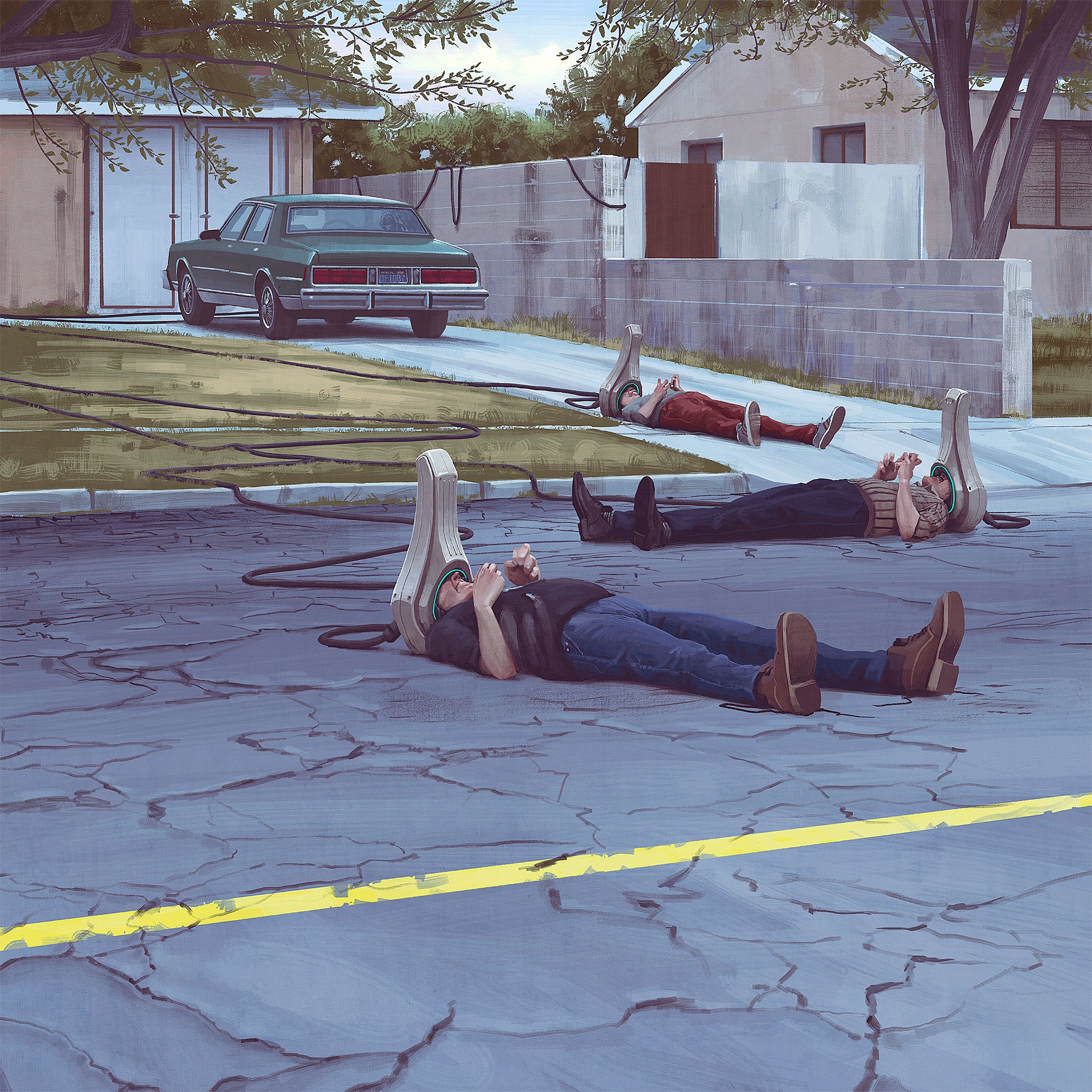 Simon Stålenhag artwork of people connected to machines HD Wallpaper
