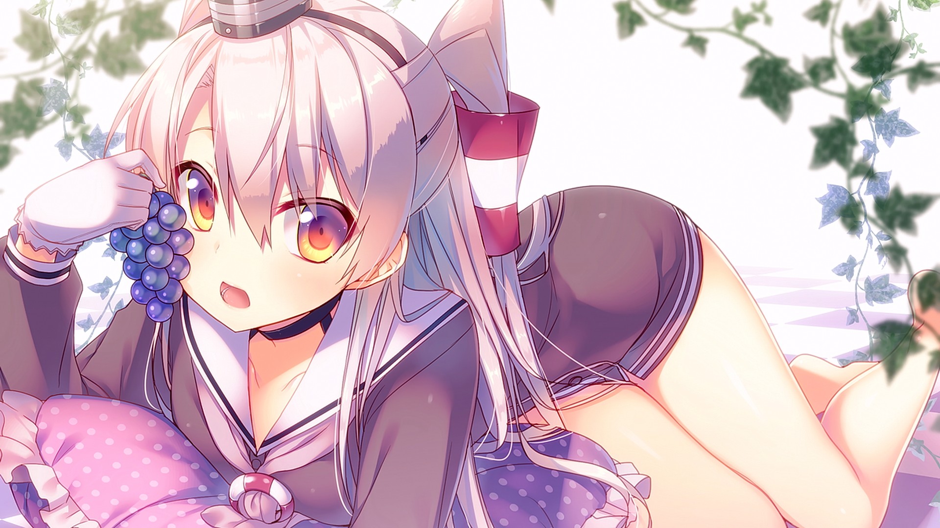 Amatsukaze from Kantai Collection holding grapes HD Wallpaper