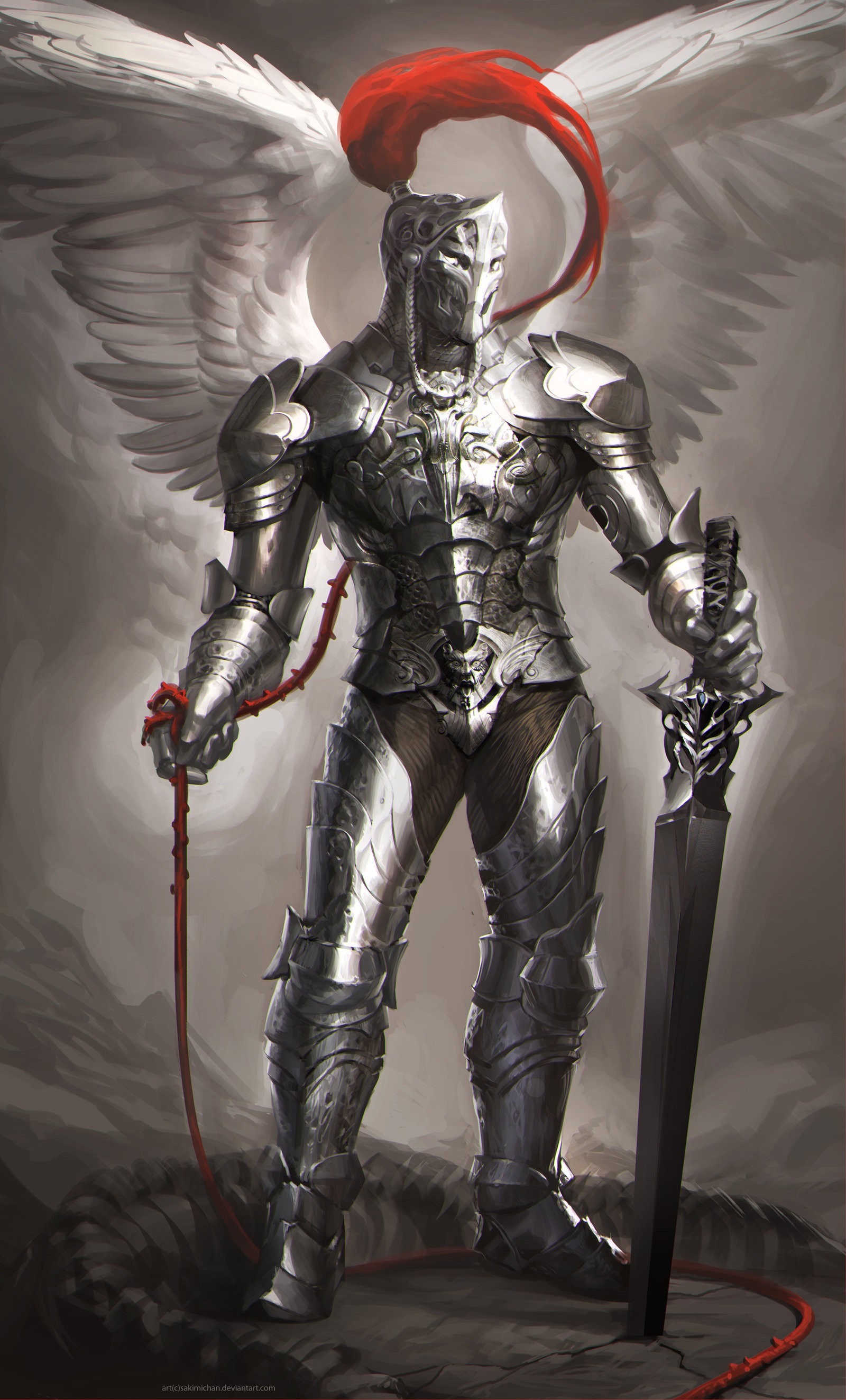 Realistic Angelic Knight with Sword and Whip HD Wallpaper