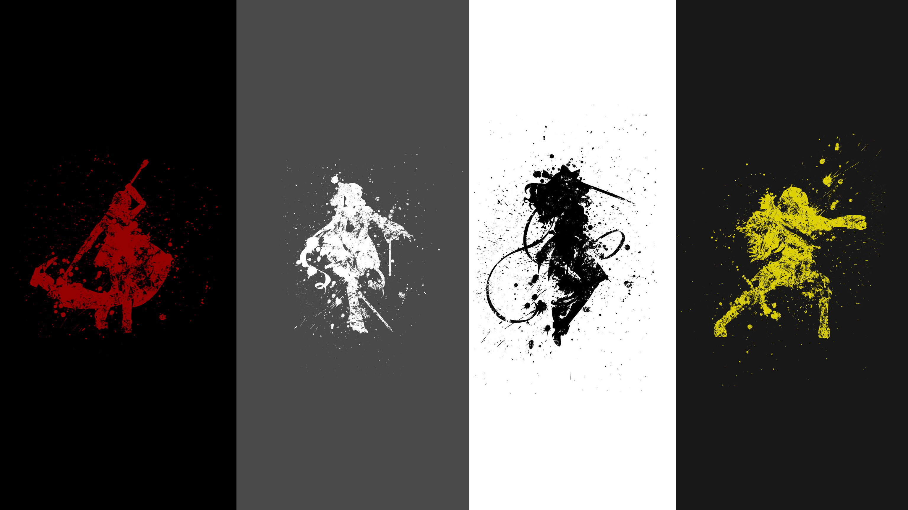 Four anime characters in splatter art style HD Wallpaper