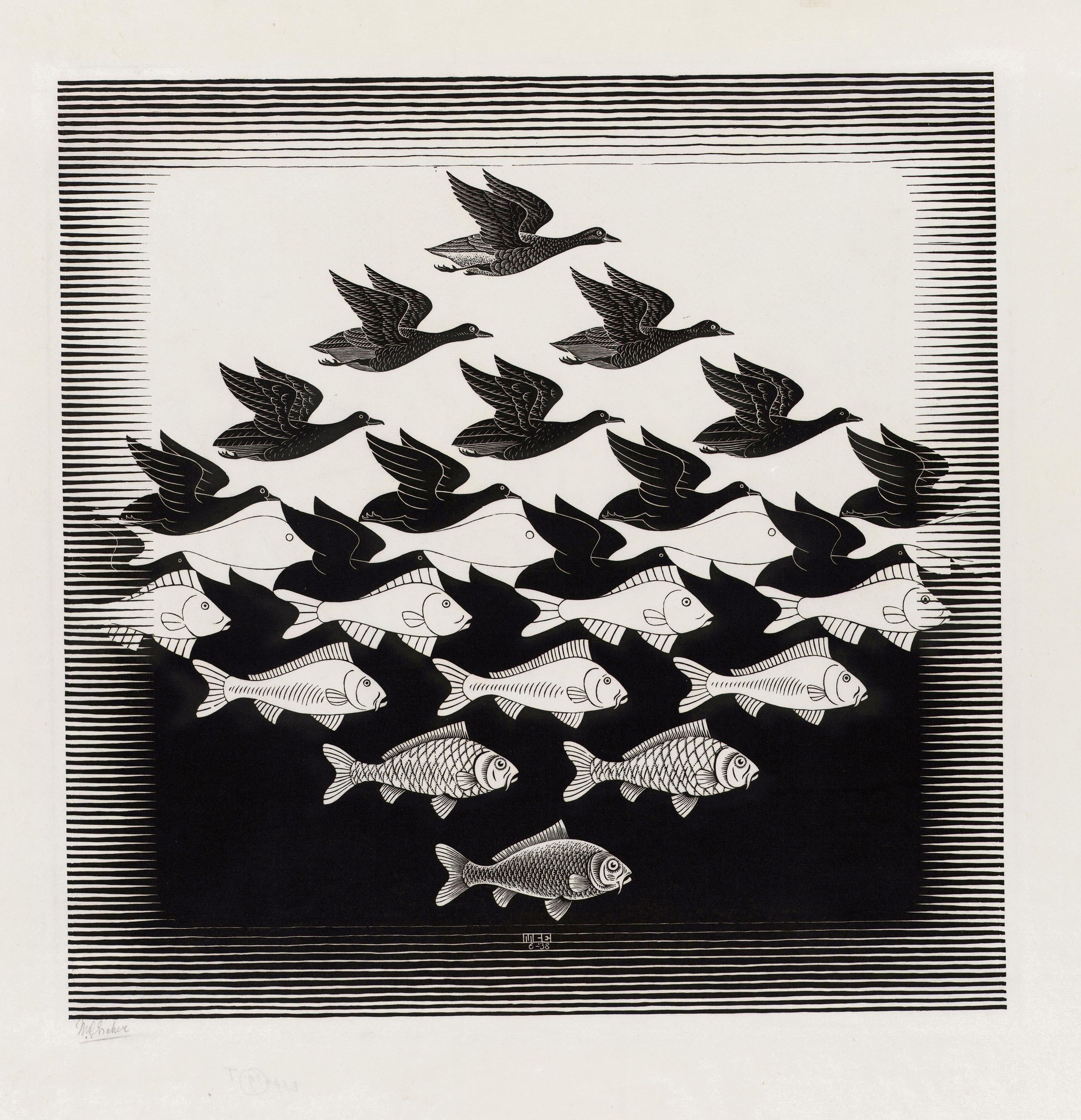 M. C. Escher's Metamorphosis II: Birds and Fish HD Wallpaper