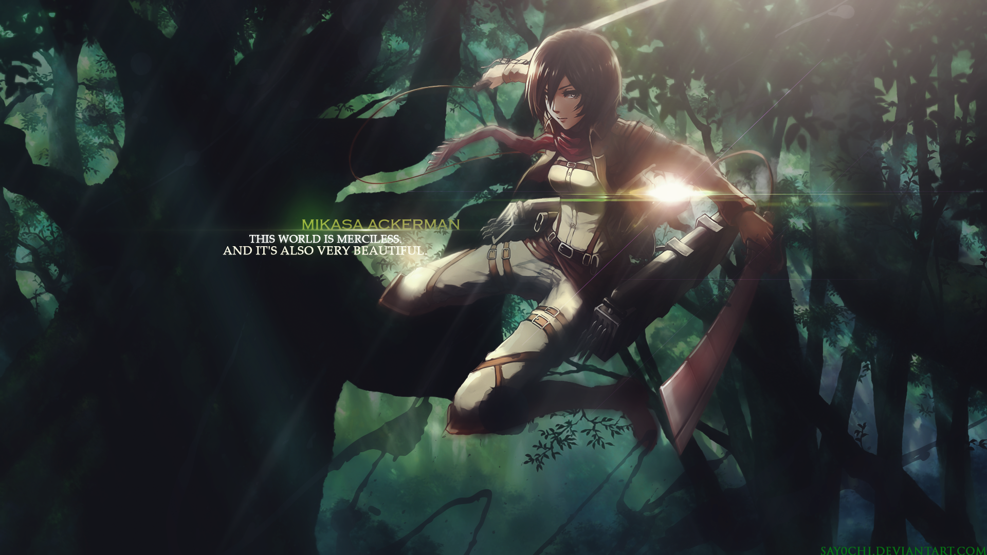 Mikasa Ackerman in a Forest - Attack on Titan HD Wallpaper