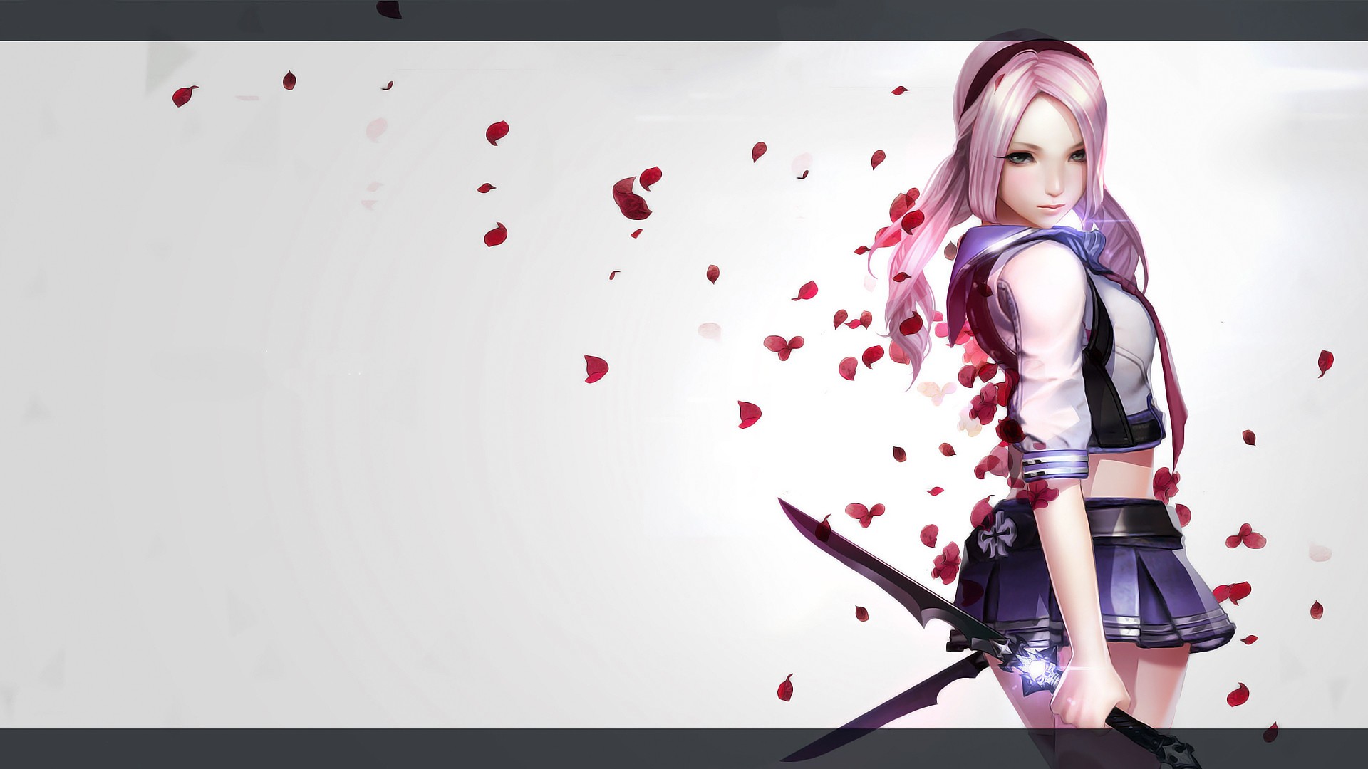 Anime girl with pink hair and swords HD Wallpaper