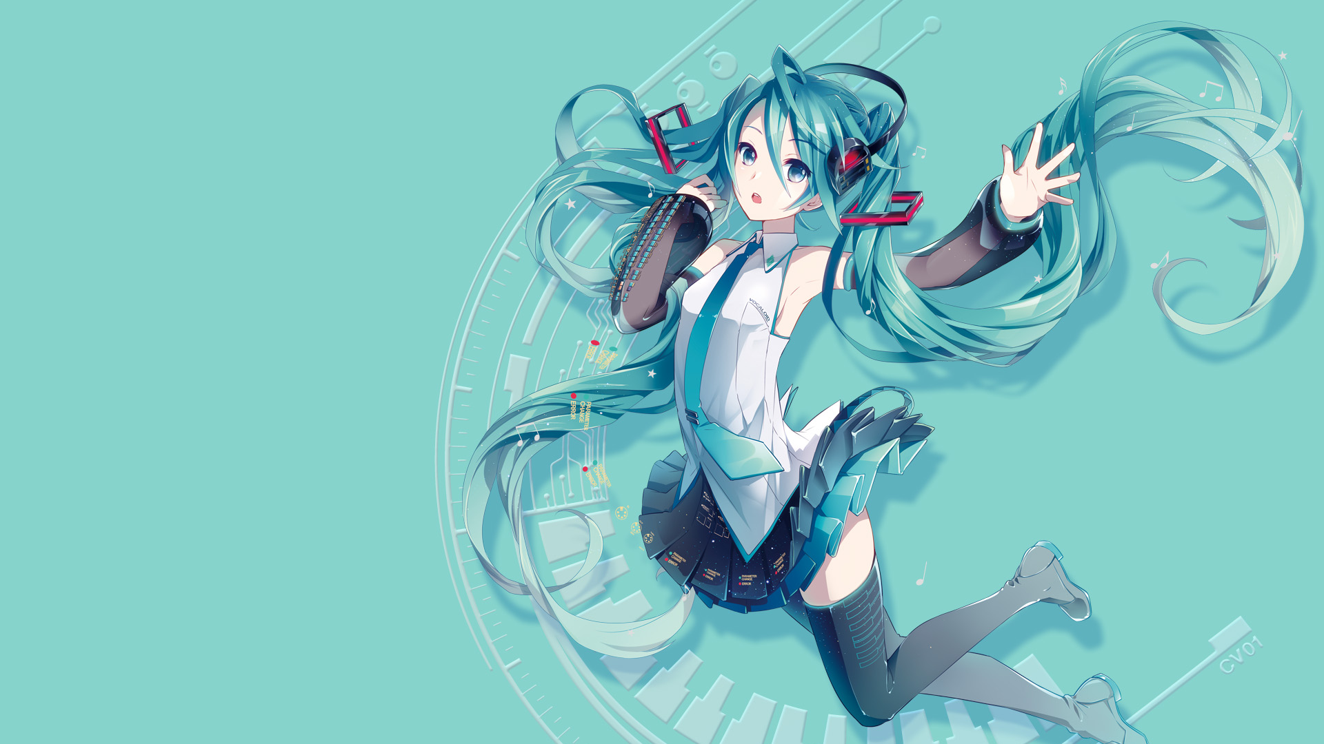 Hatsune Miku anime girl with long teal hair and headphones HD Wallpaper