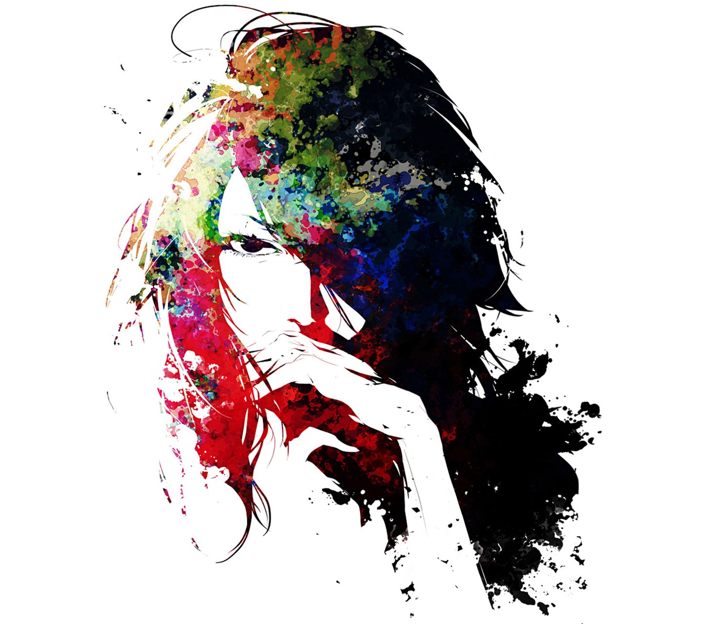 Artwork of a woman with colorful paint splatters HD Wallpaper