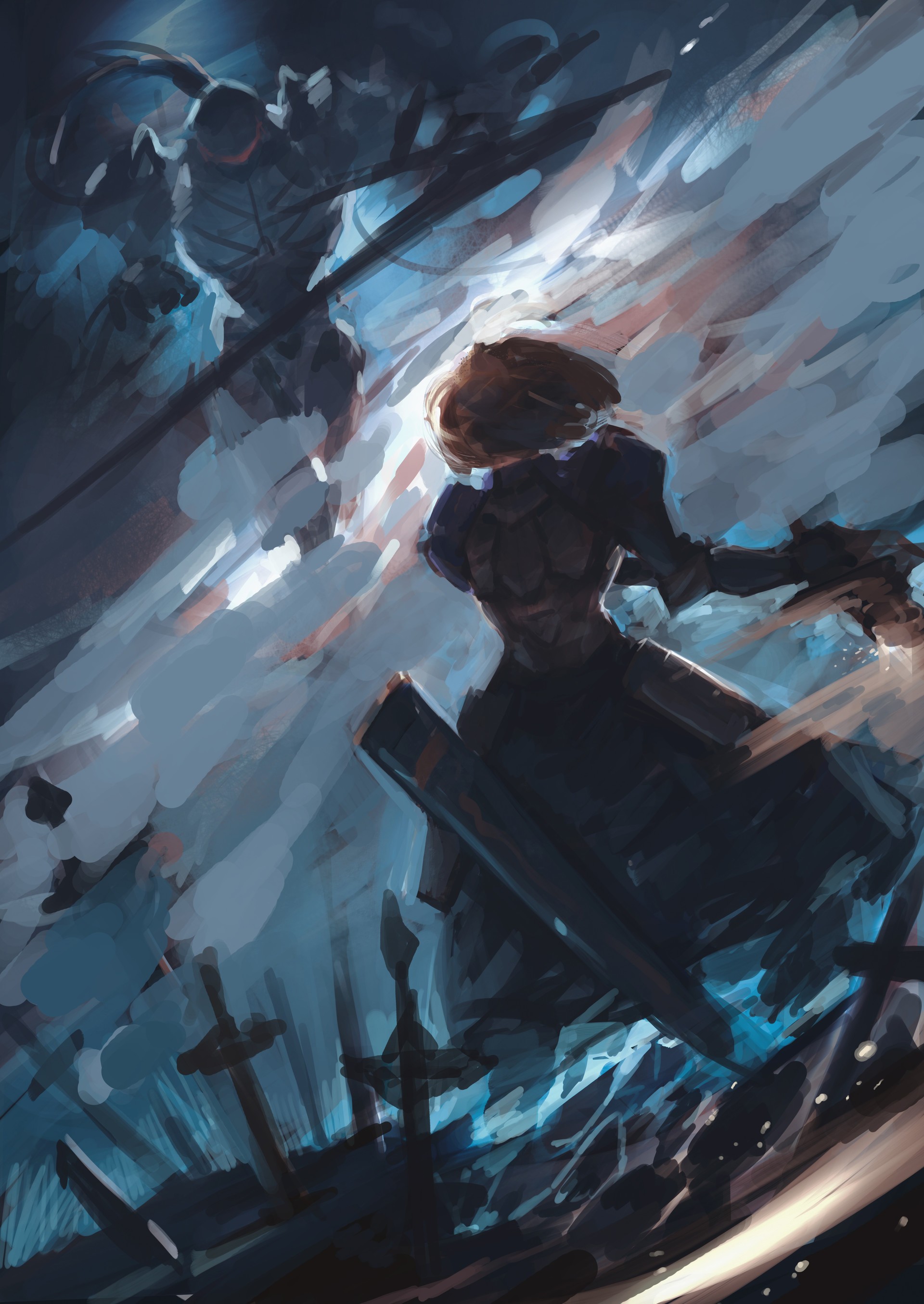 Saber in a dark, dramatic battle scene HD Wallpaper