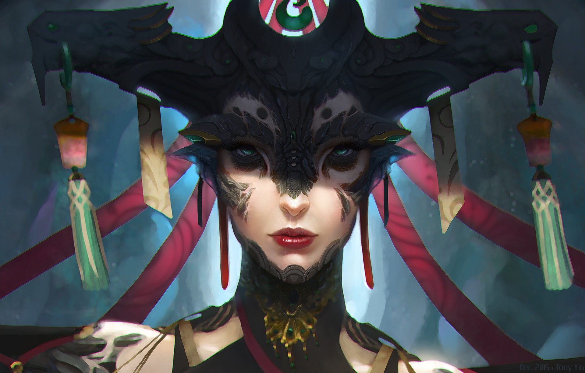 Fantasy art of a woman with elaborate headdress HD Wallpaper