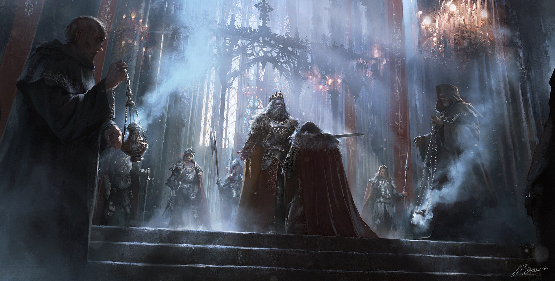 Fantasy King and Knights in a Cathedral HD Wallpaper