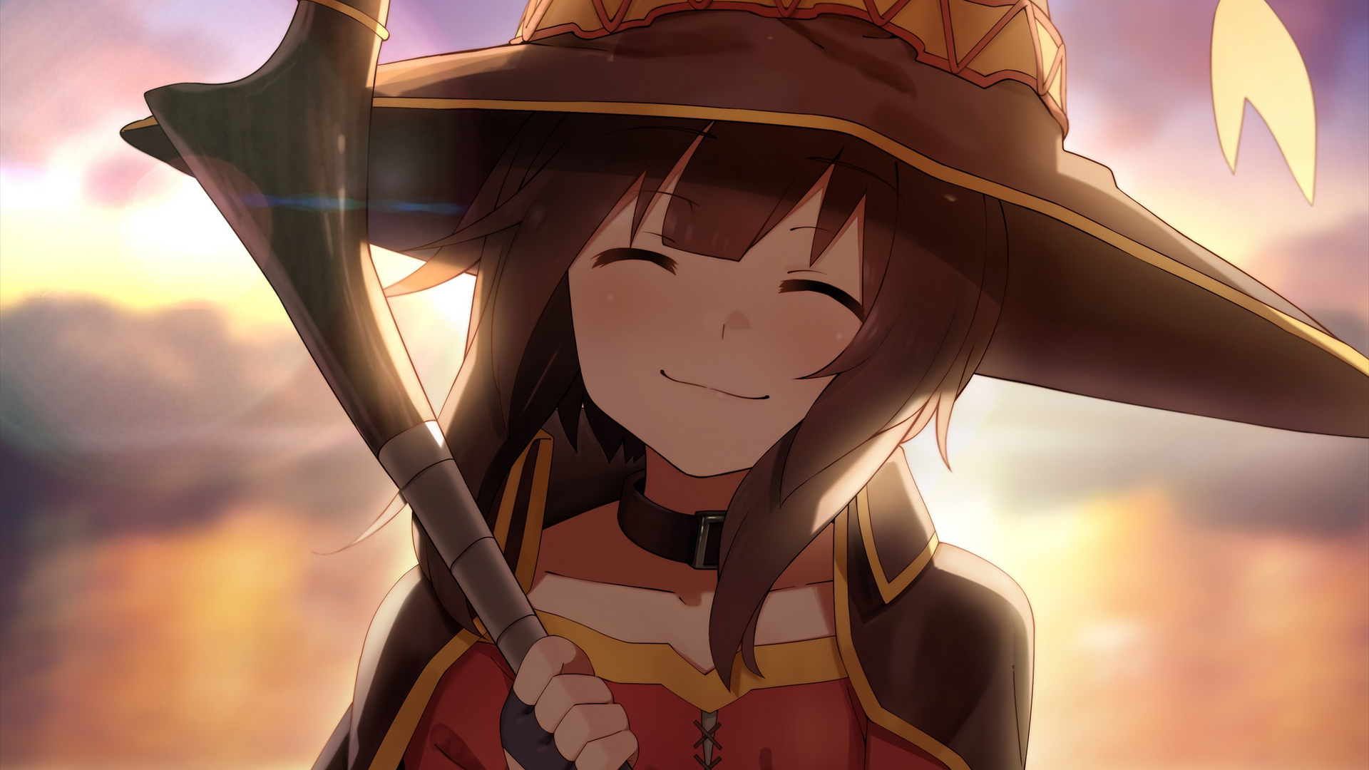 Megumin from Kono Subarashii Sekai ni Shukufuku wo! smiling HD Wallpaper