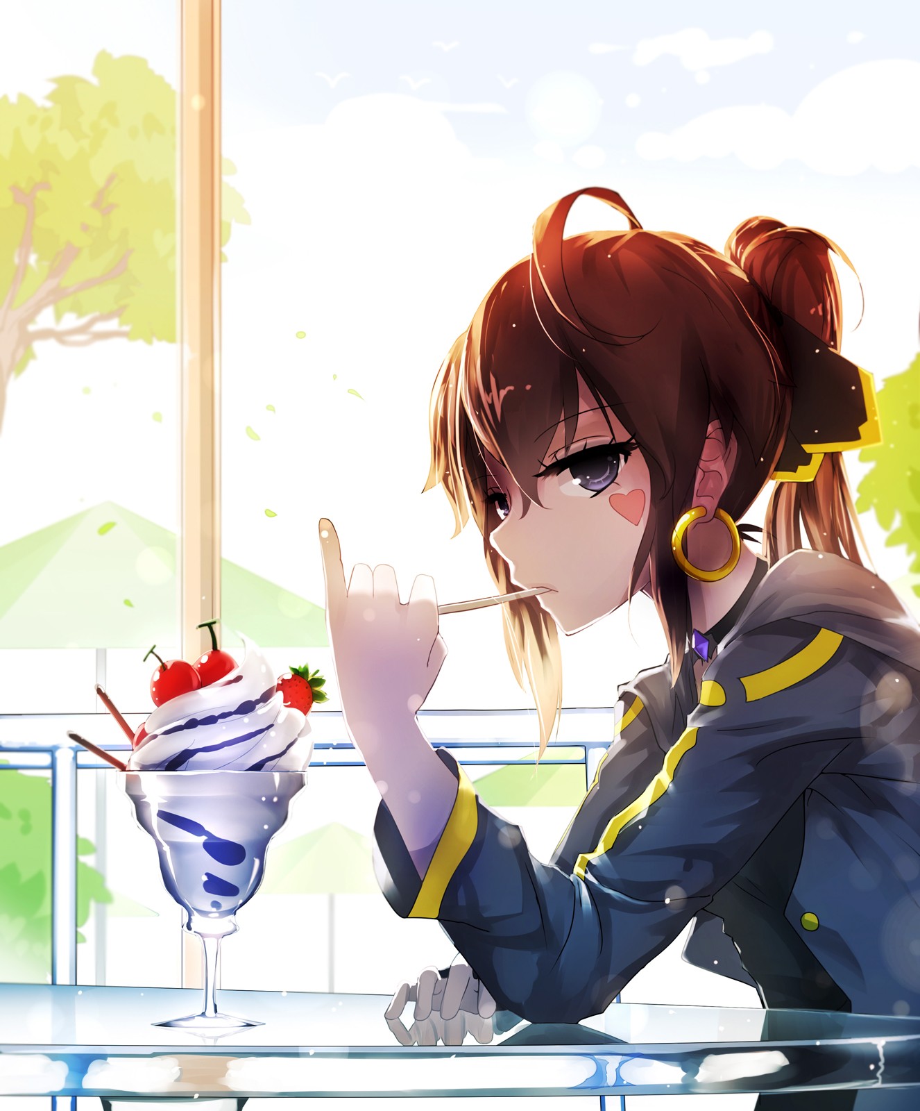 Anime girl eating ice cream sundae HD Wallpaper