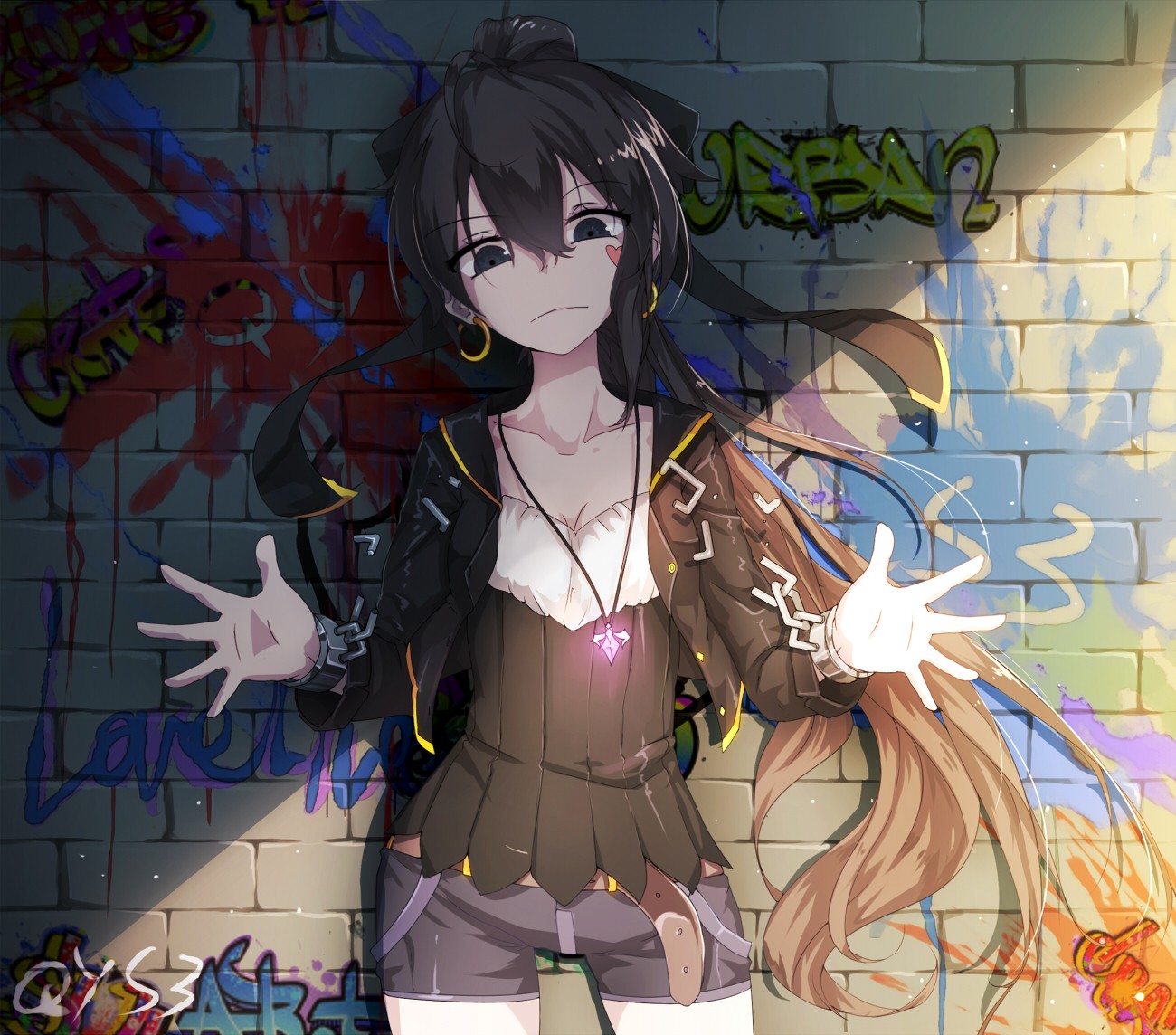 Anime girl with black hair and chains HD Wallpaper