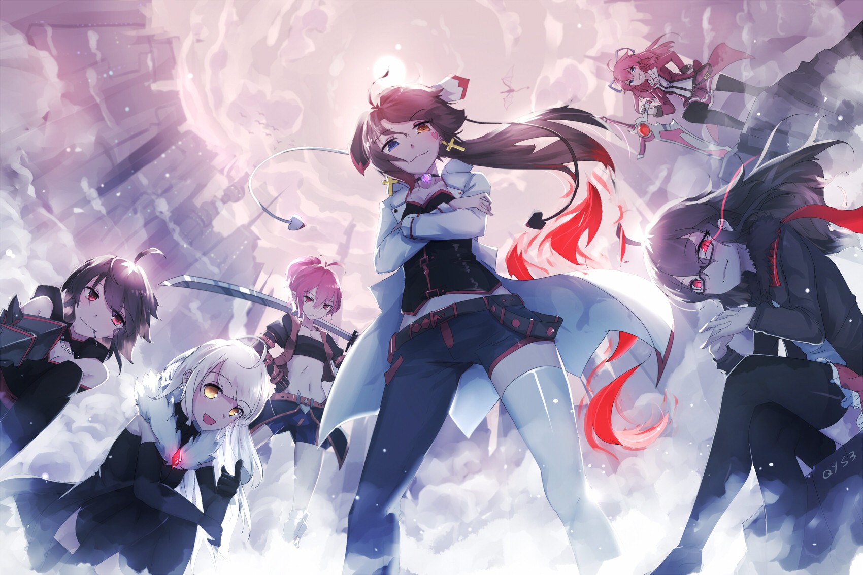 Group of anime girls with weapons HD Wallpaper