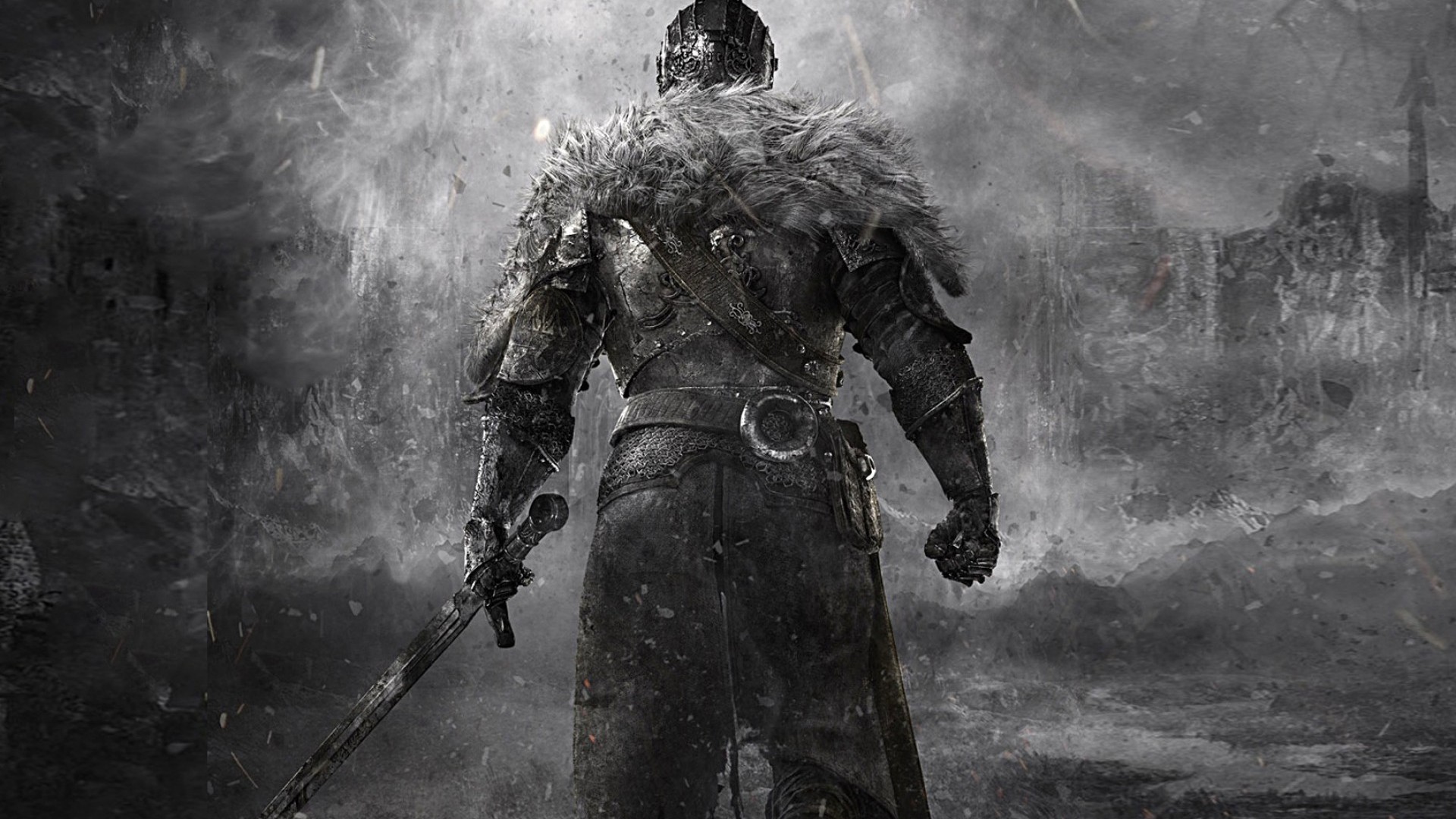 Dark Souls II Knight with Sword and Fur Armor HD Wallpaper
