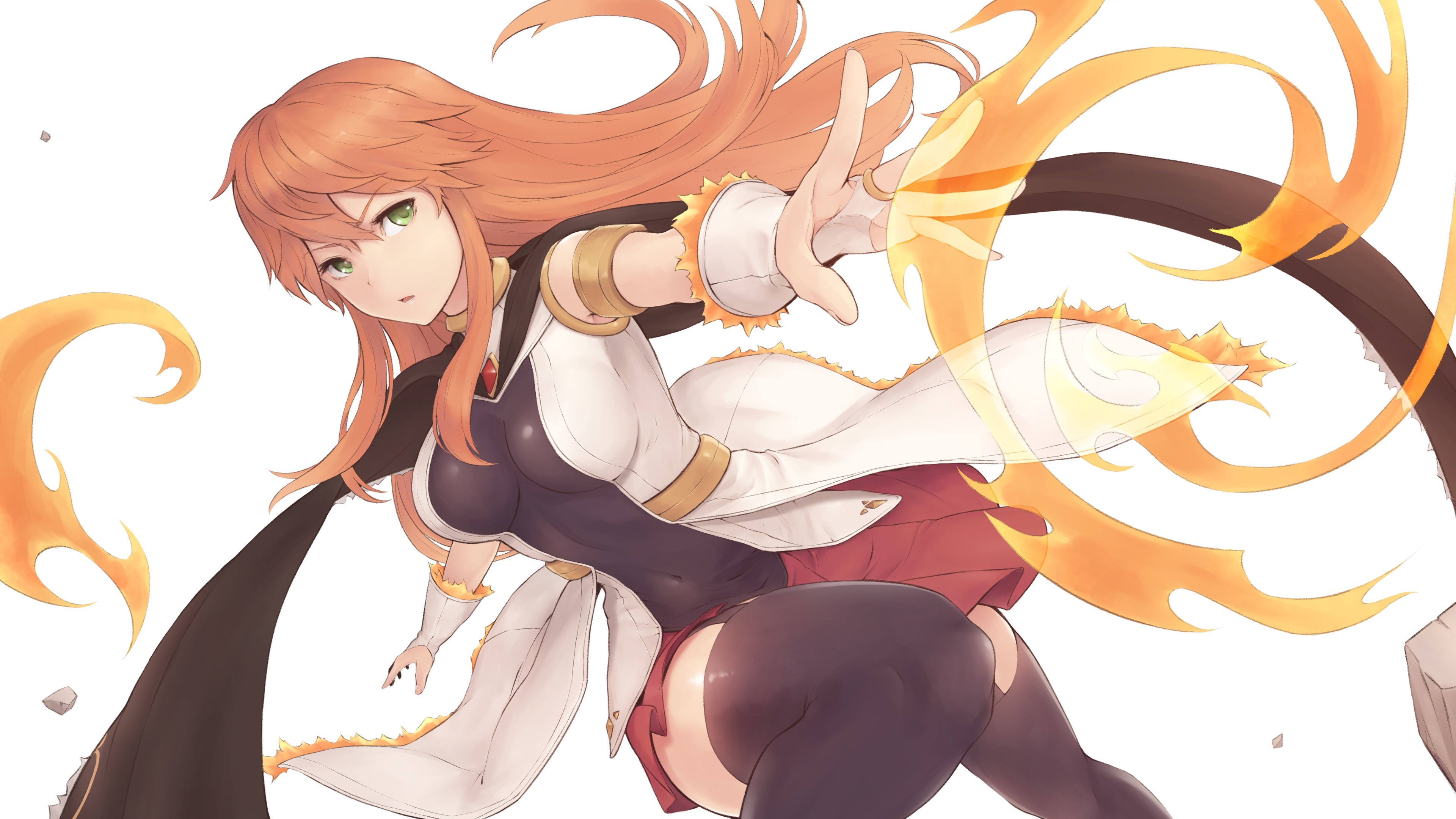 Anime girl with orange hair casting fire magic HD Wallpaper