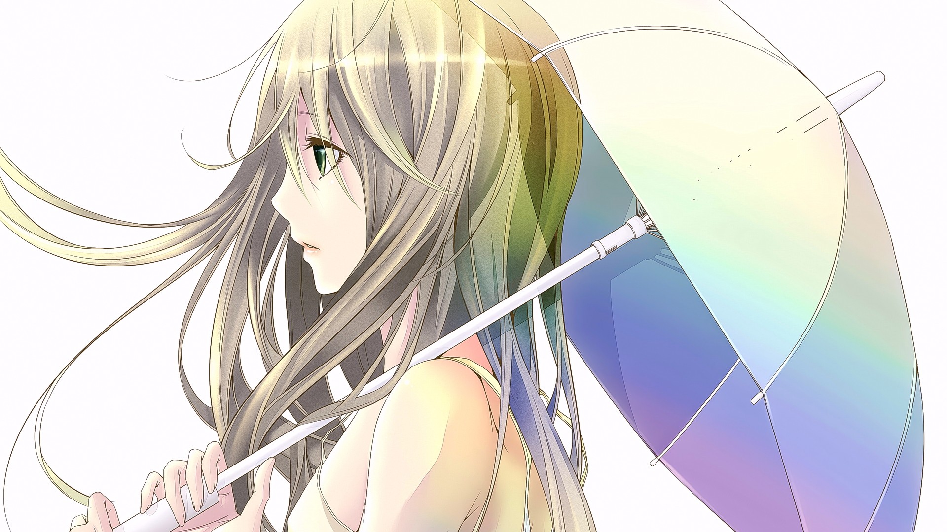 Anime girl with blonde hair holding an umbrella HD Wallpaper