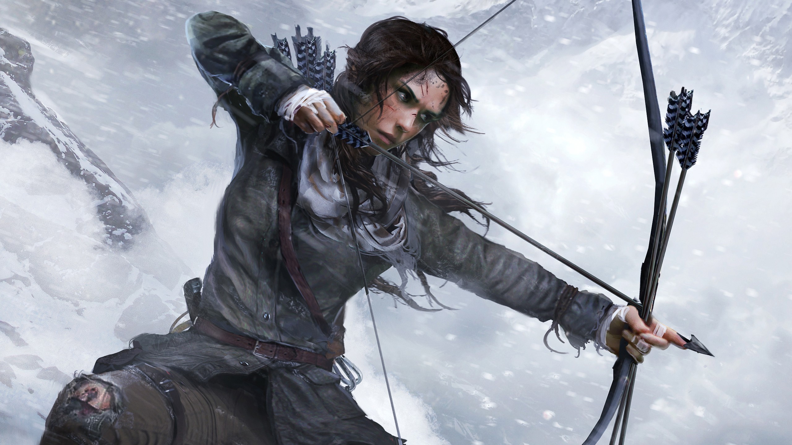 Lara Croft aiming a bow in Rise of the Tomb Raider HD Wallpaper
