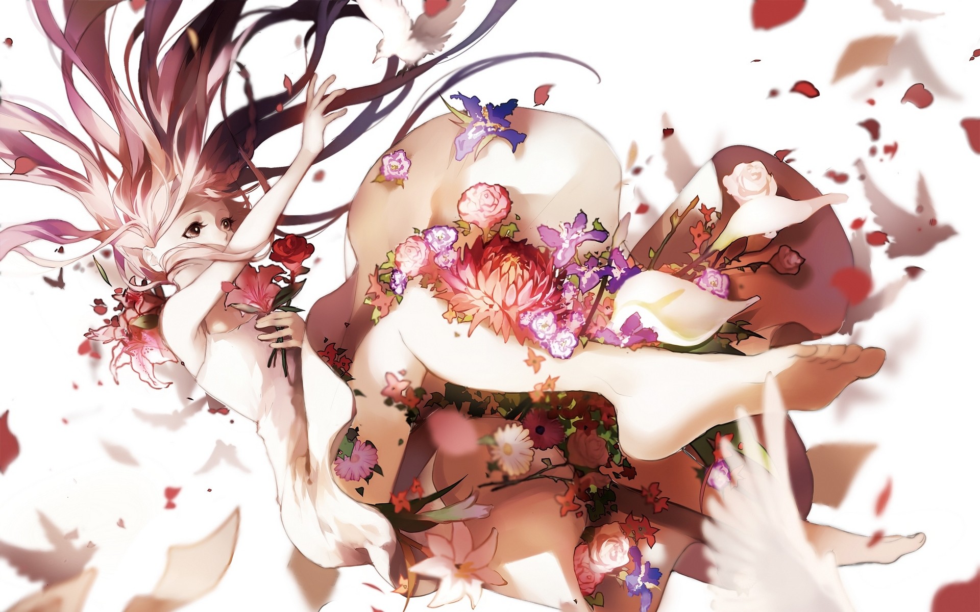 Girl with flowers and birds from Deemo HD Wallpaper