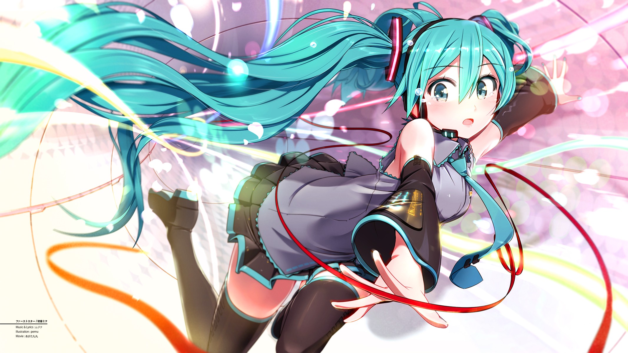 Hatsune Miku with Teal Hair and Thigh-highs HD Wallpaper