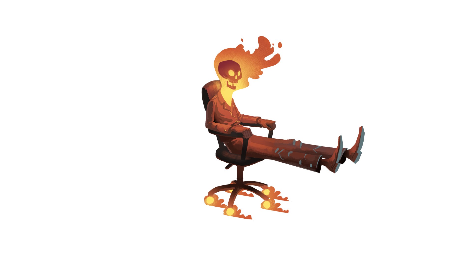 Ghost Rider sitting in an office chair with flaming skull HD Wallpaper