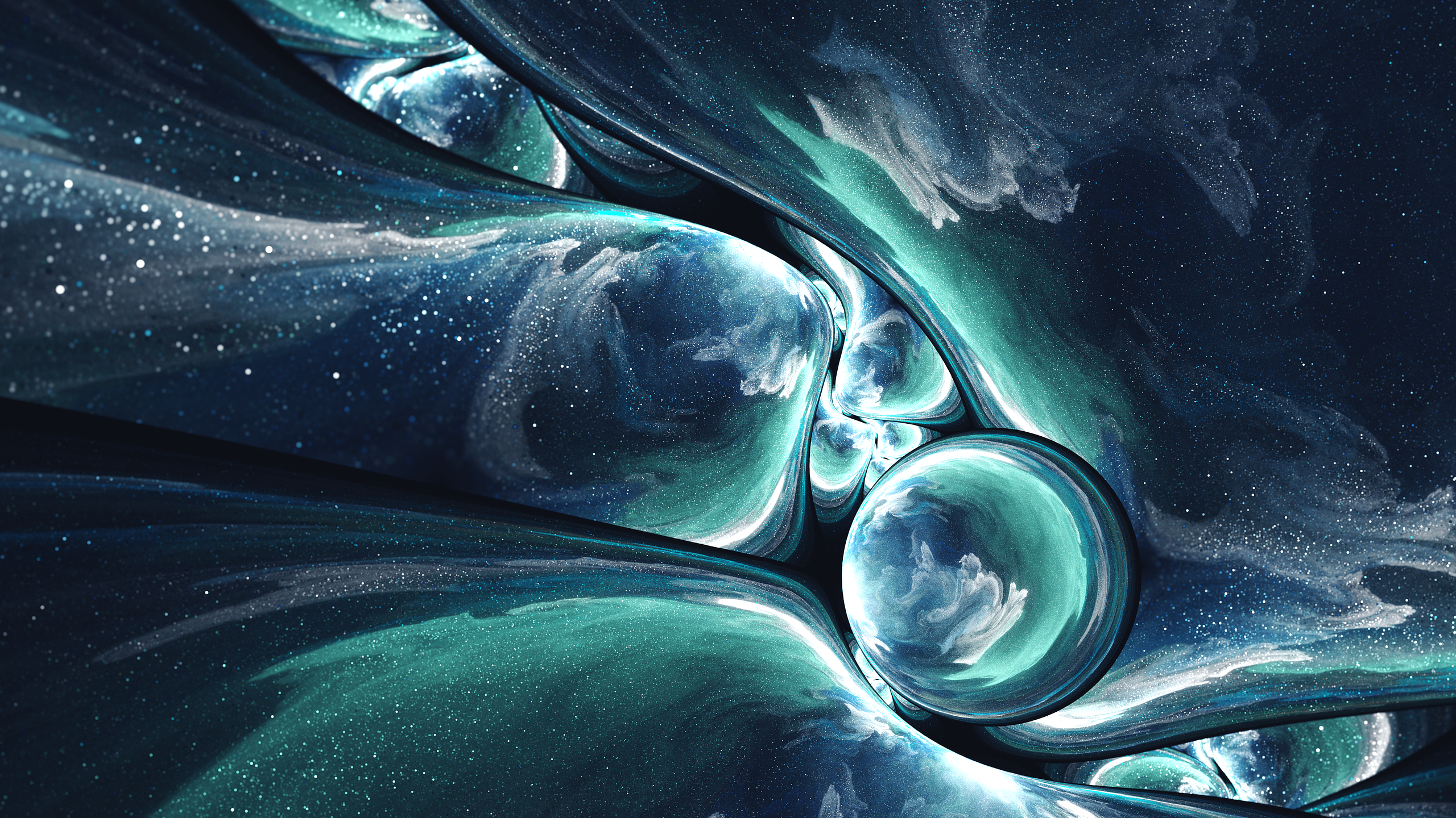 Abstract fractal art with blue and teal swirls HD Wallpaper