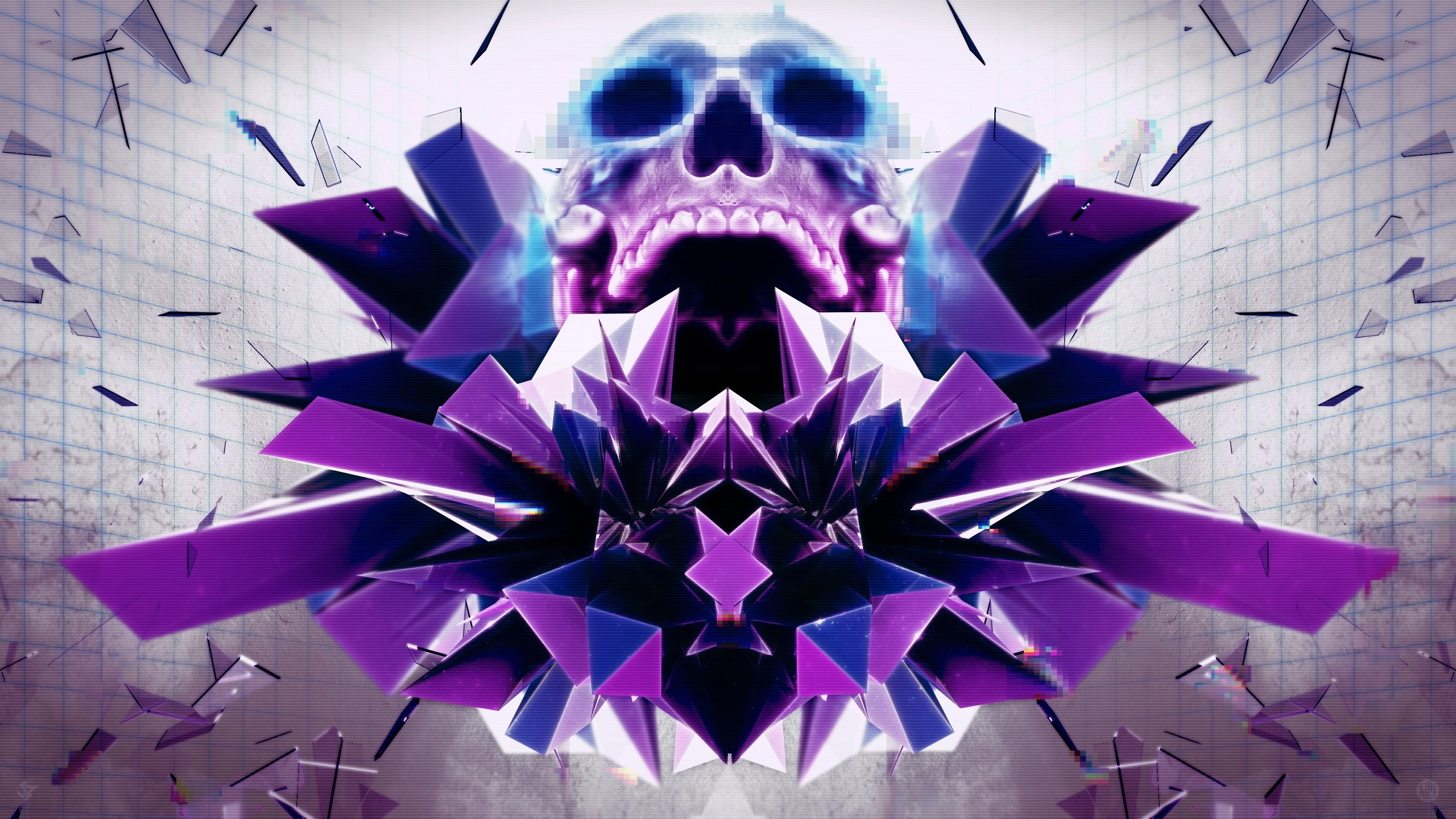 Pixelated Skull and Abstract Geometric Shapes HD Wallpaper