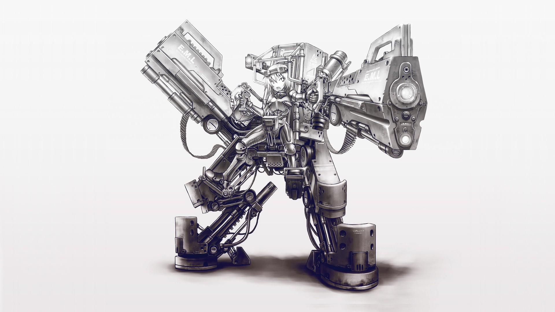Girl in a mech suit with large guns HD Wallpaper