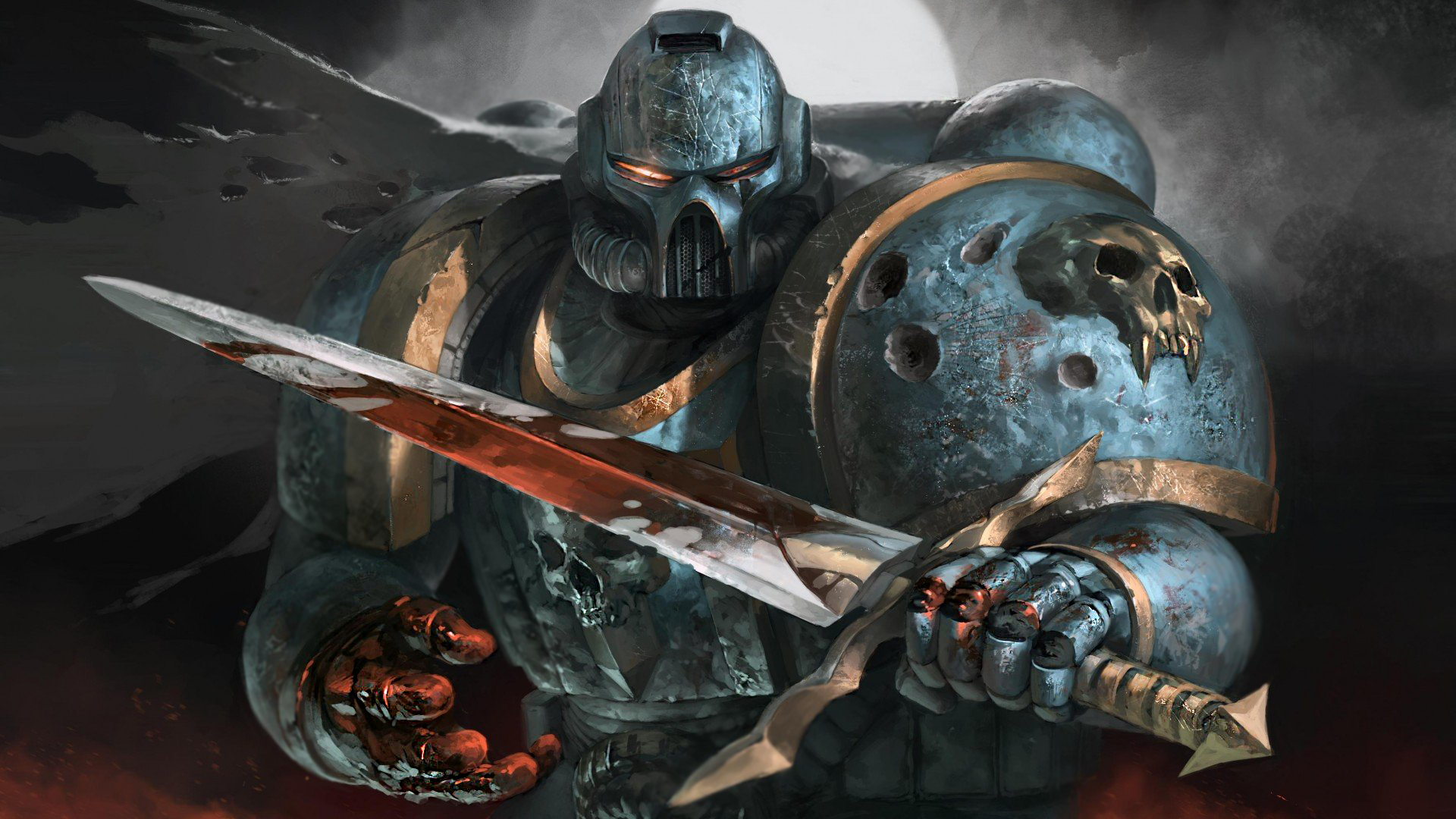 Warhammer 40,000 Space Marine with bloody sword HD Wallpaper