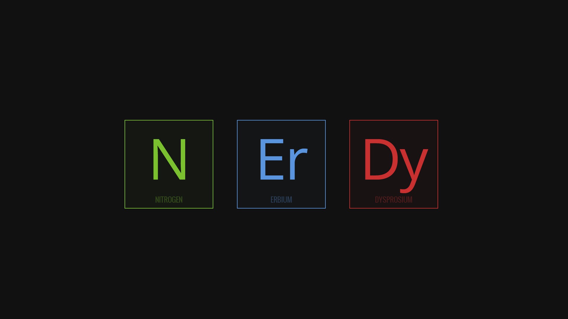 Nitrogen, Erbium, and Dysprosium elements spelling NERDY HD Wallpaper