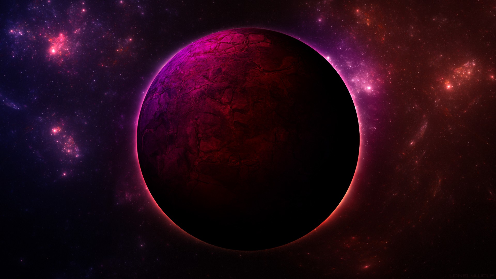 A dark planet in a colorful nebula HD Wallpaper