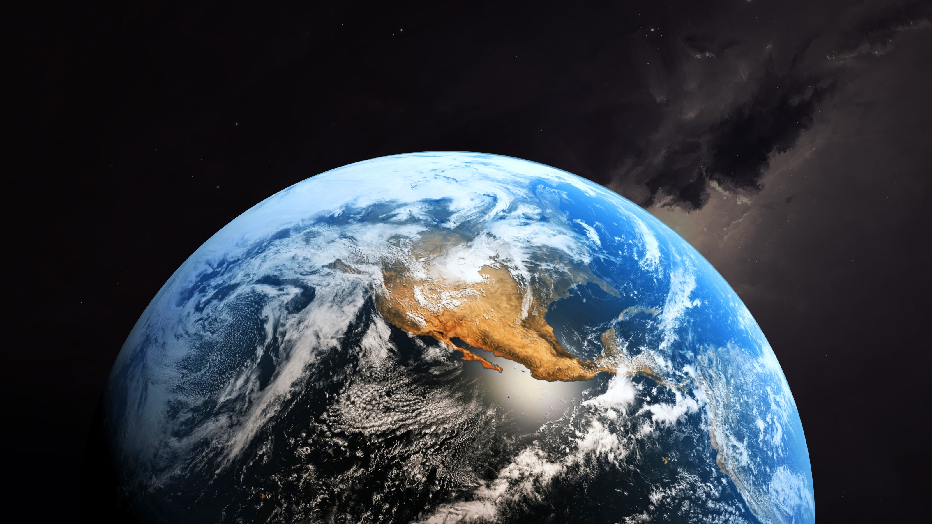 Earth from space with clouds and stars HD Wallpaper