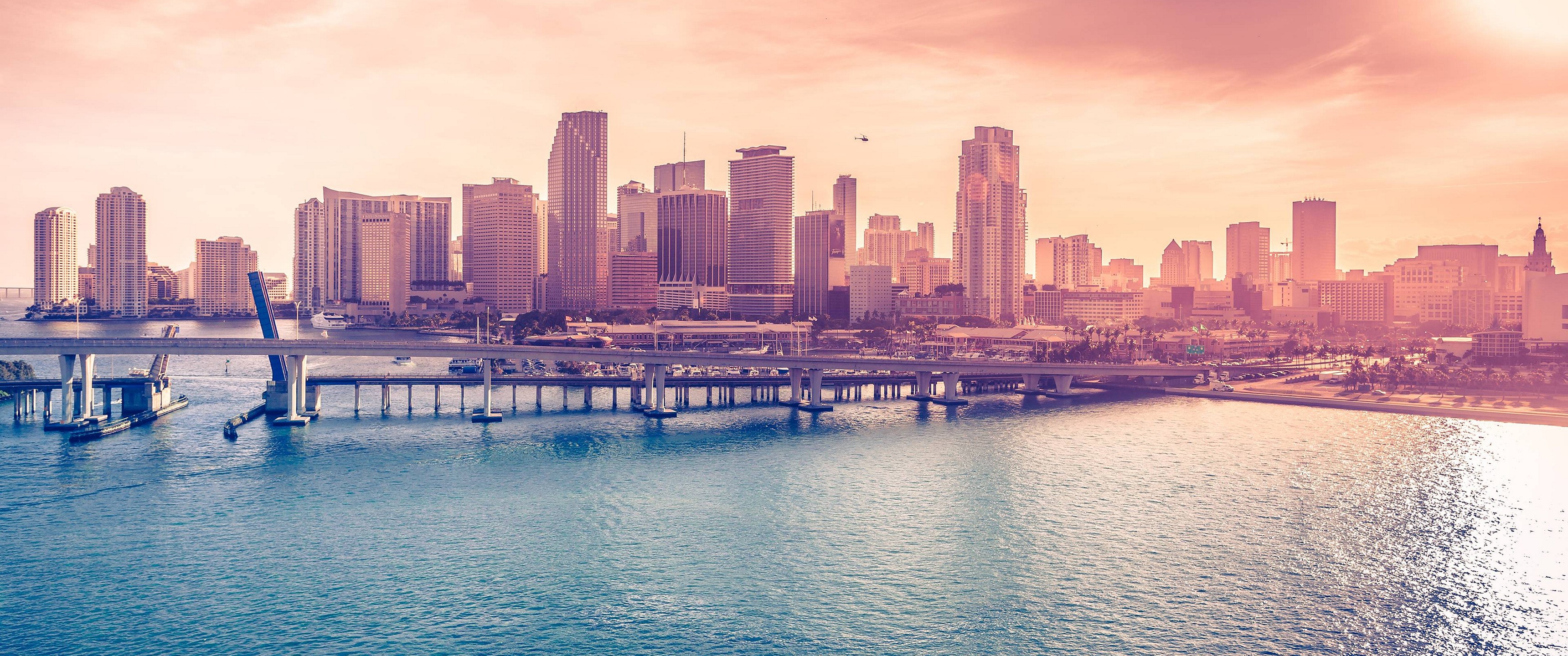 Miami skyline with a drawbridge over the water HD Wallpaper
