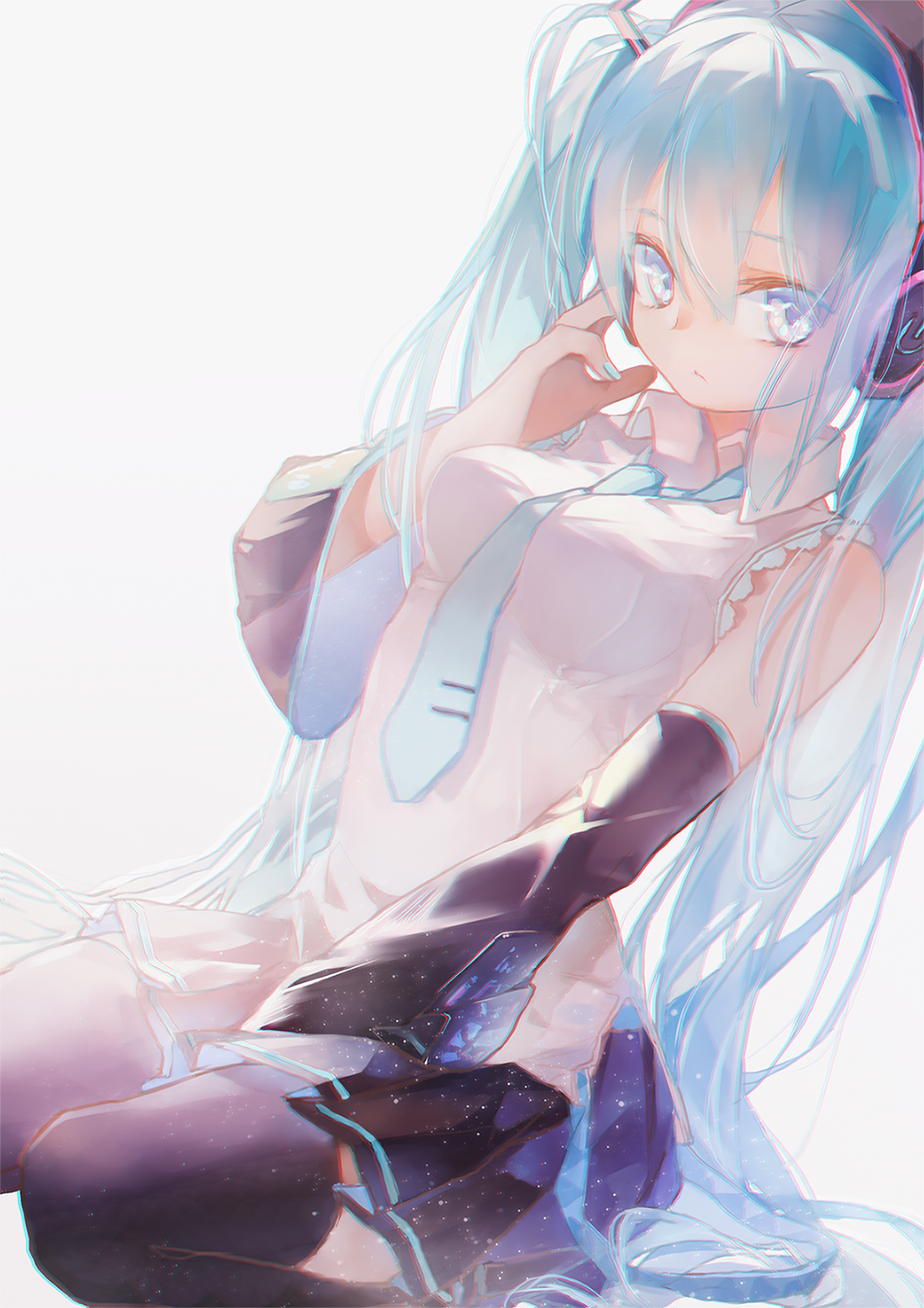 Hatsune Miku with headphones and light blue hair HD Wallpaper