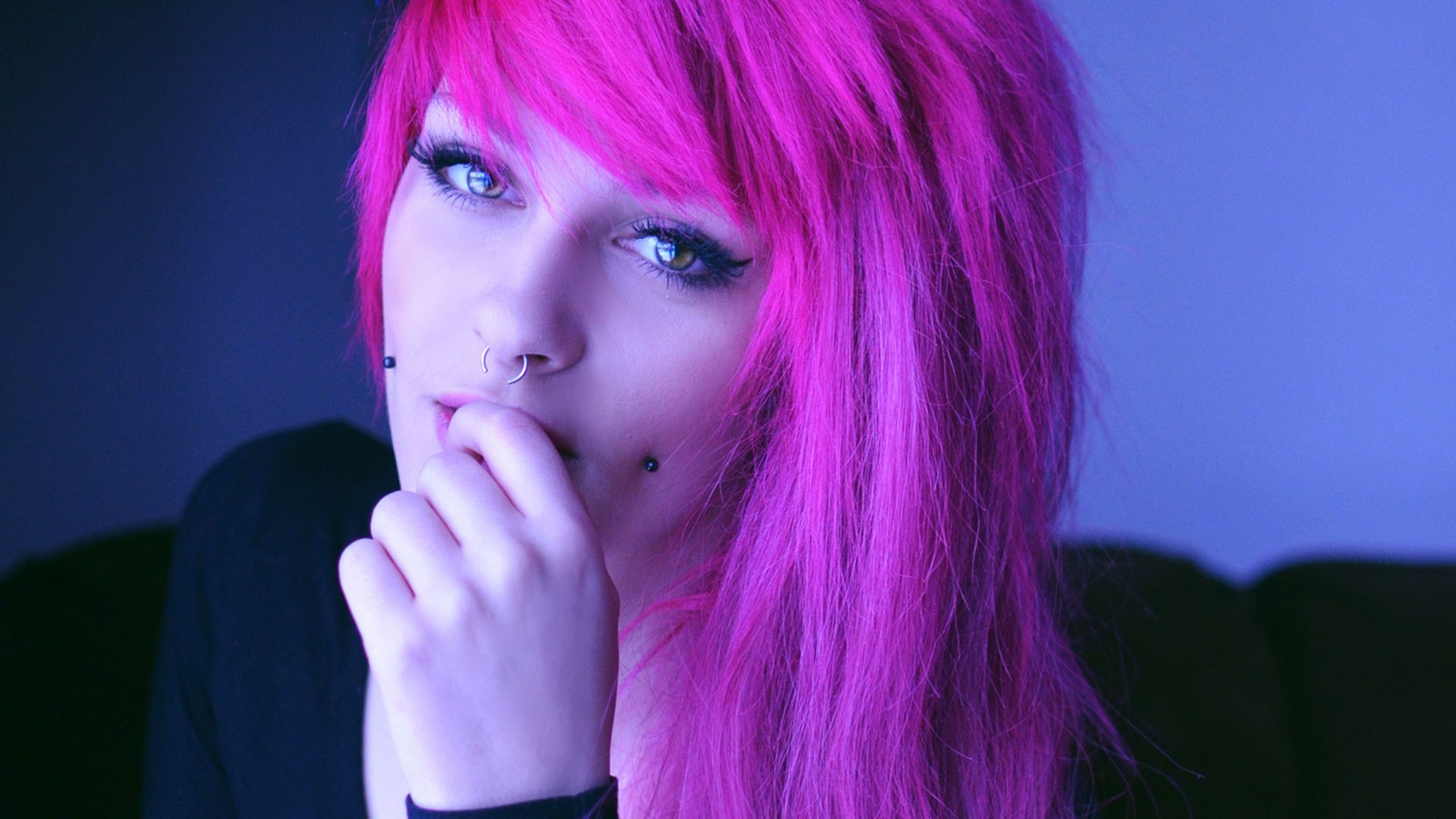 Woman with bright pink hair and piercings HD Wallpaper