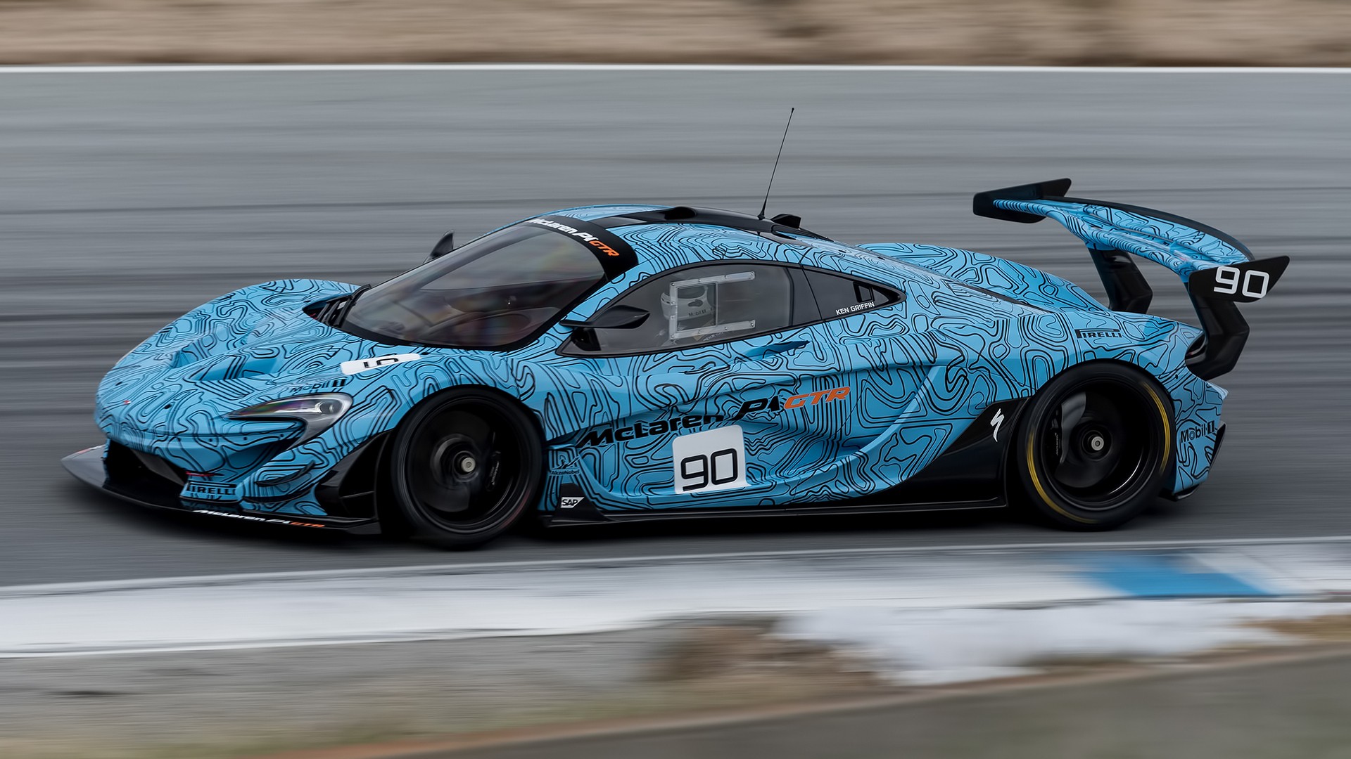 McLaren P1 GTR race car with number 90 on track HD Wallpaper