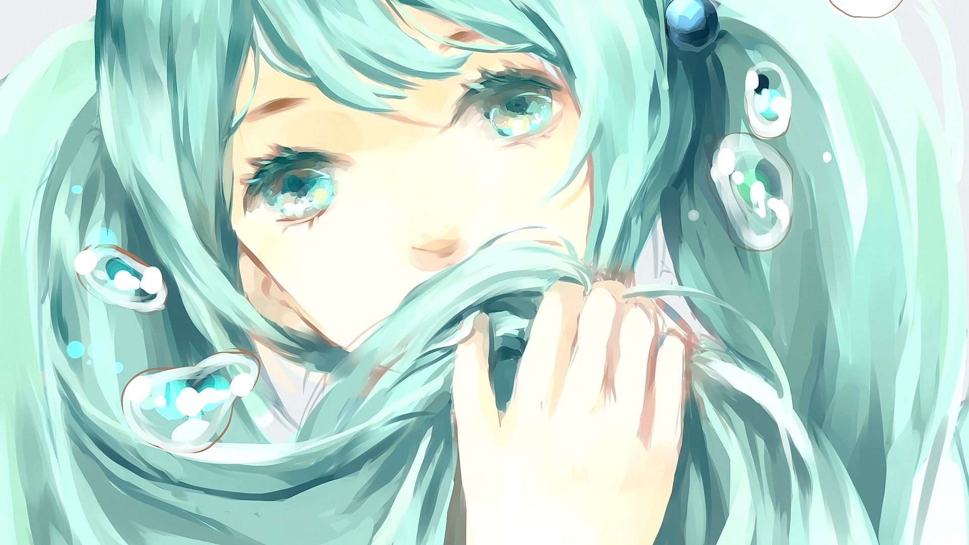 Hatsune Miku with Aqua-themed Hair and Bubbles HD Wallpaper
