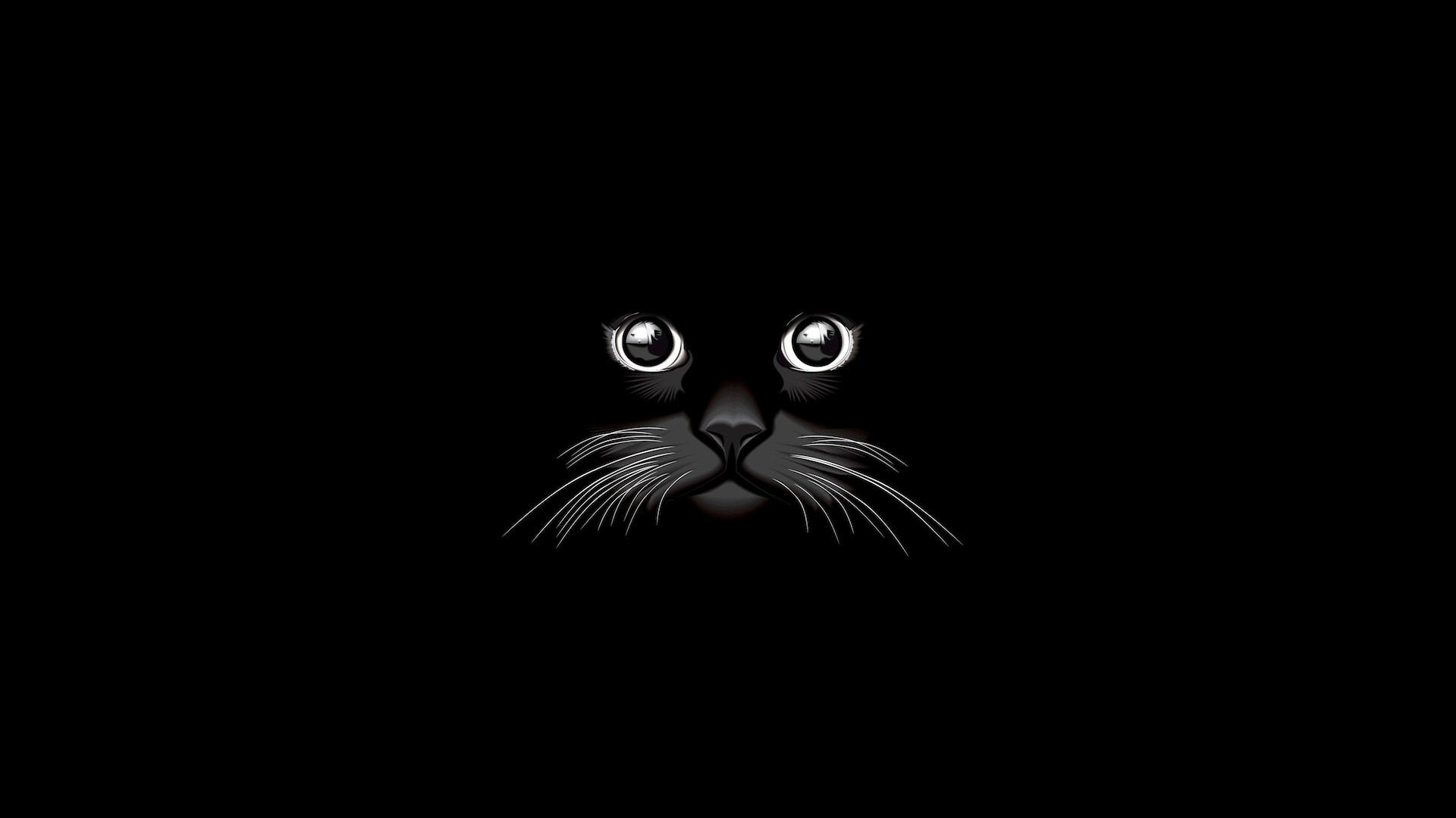 Minimalist black cat face with glowing eyes HD Wallpaper