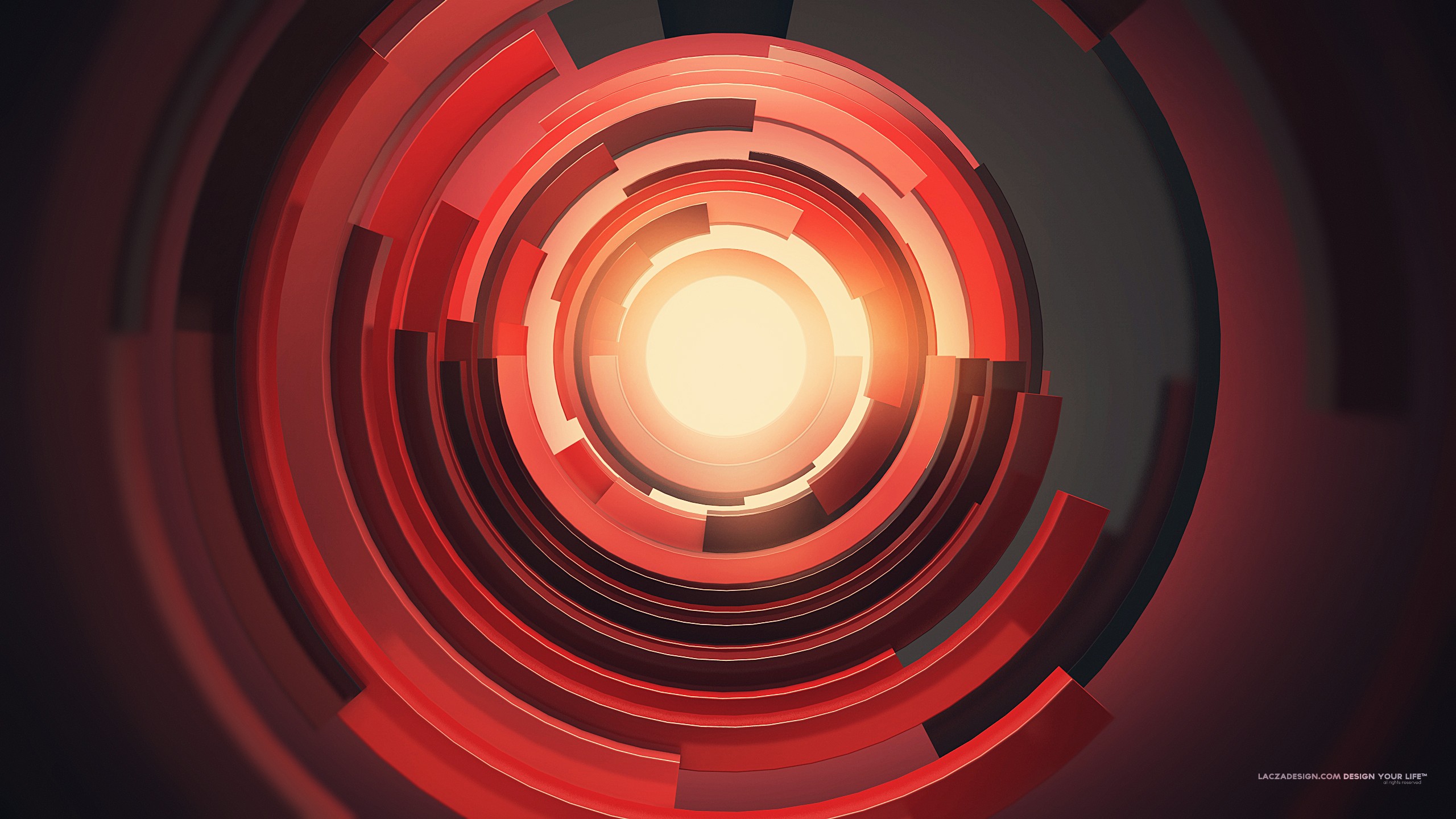 Abstract Red Circular Design with Light Source HD Wallpaper