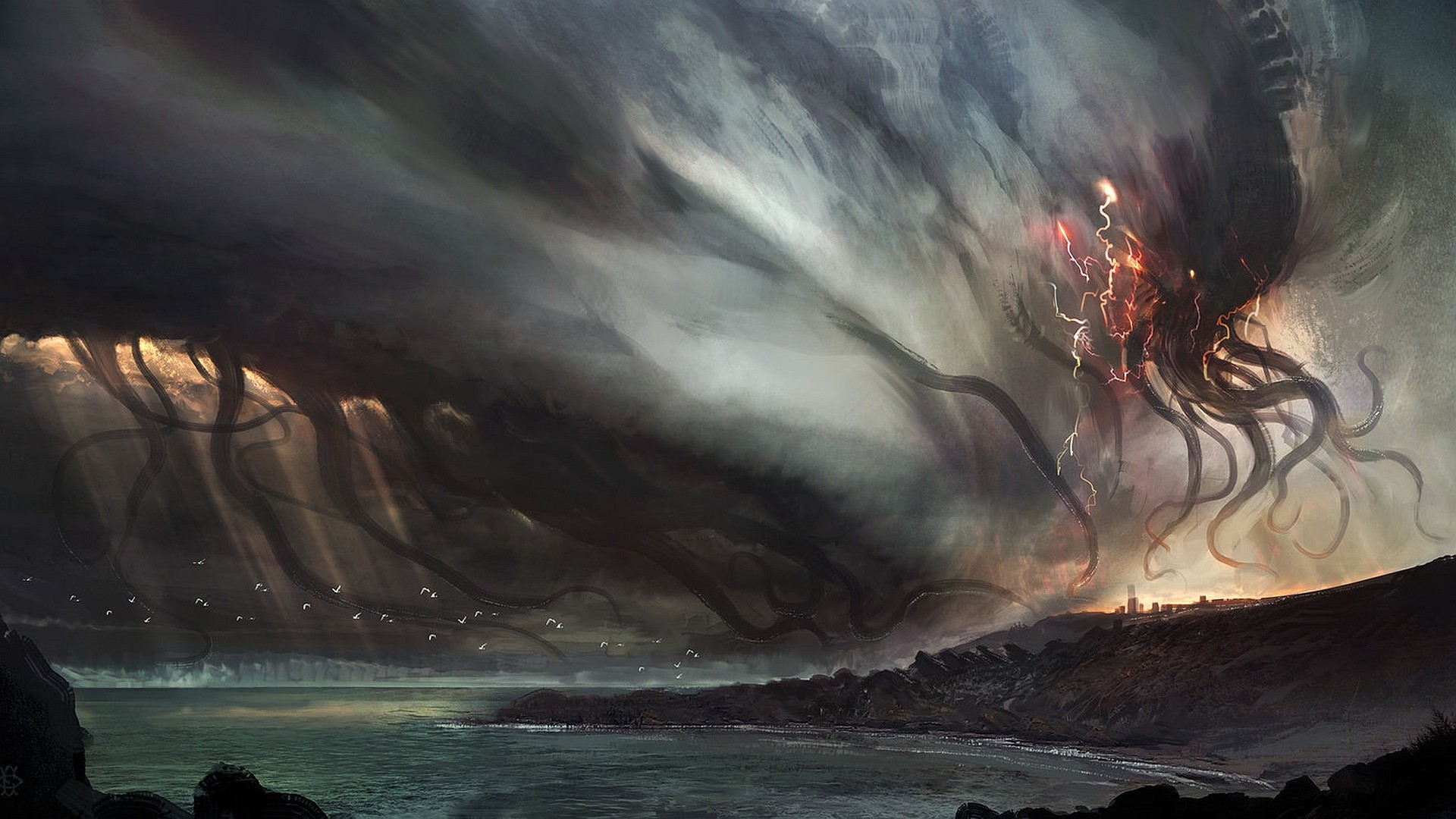 Eldritch, giant, tentacles HD Wallpaper