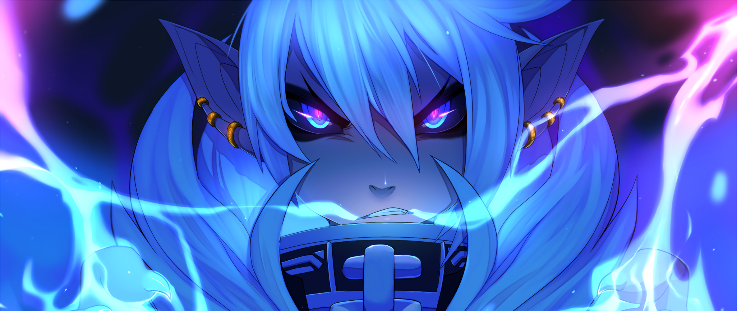 Anime character with blue hair and glowing eyes HD Wallpaper